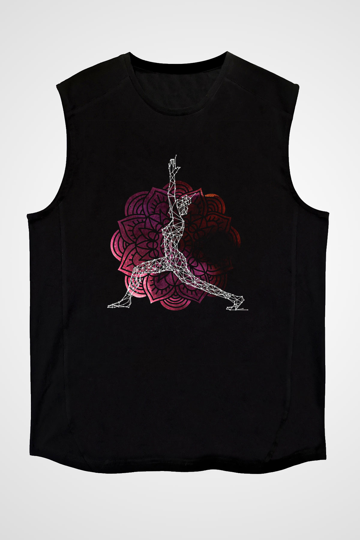 Yoga Baskılı Unisex Siyah Kolsuz Tişört
