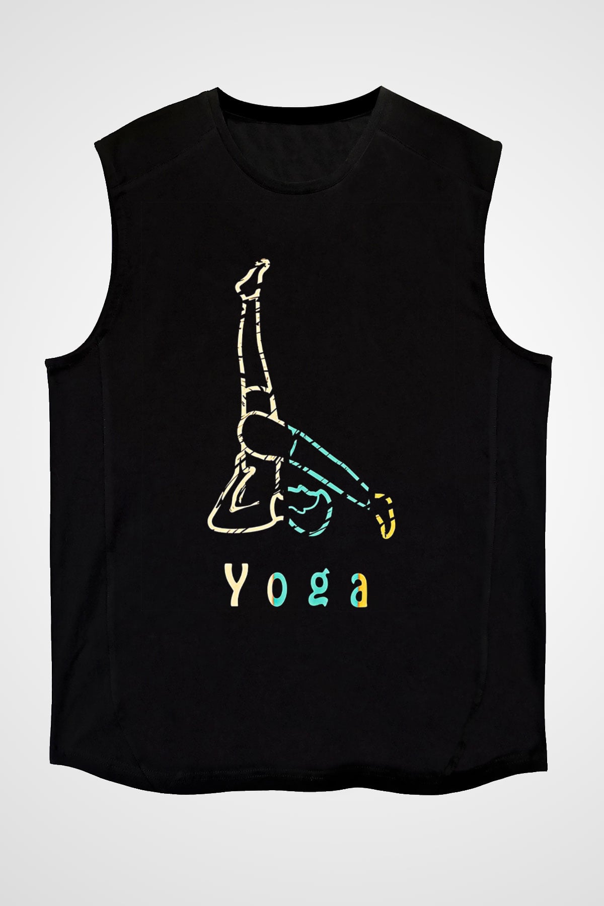 Yoga Baskılı Unisex Siyah Kolsuz Tişört
