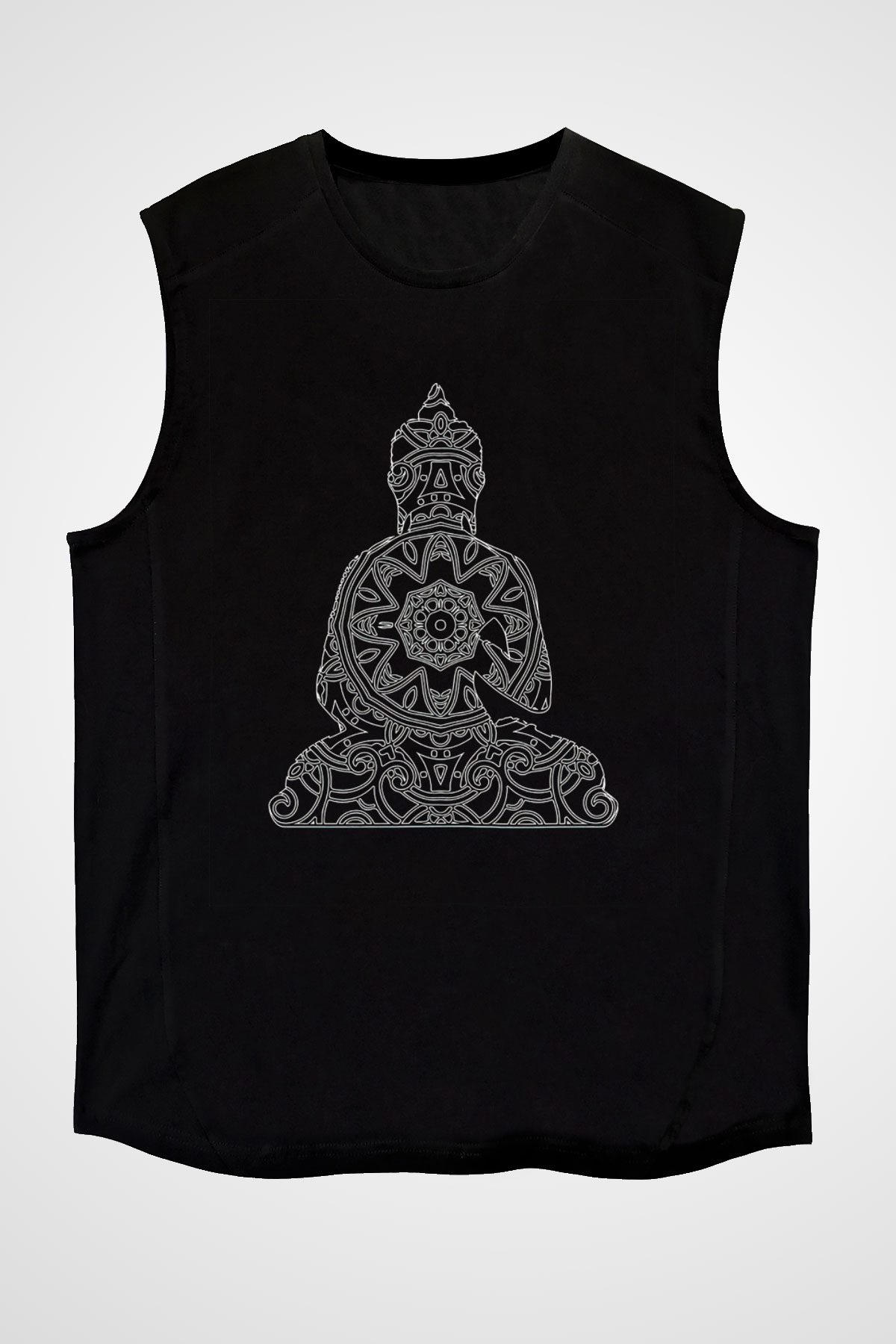 Yoga Baskılı Unisex Siyah Kolsuz Tişört