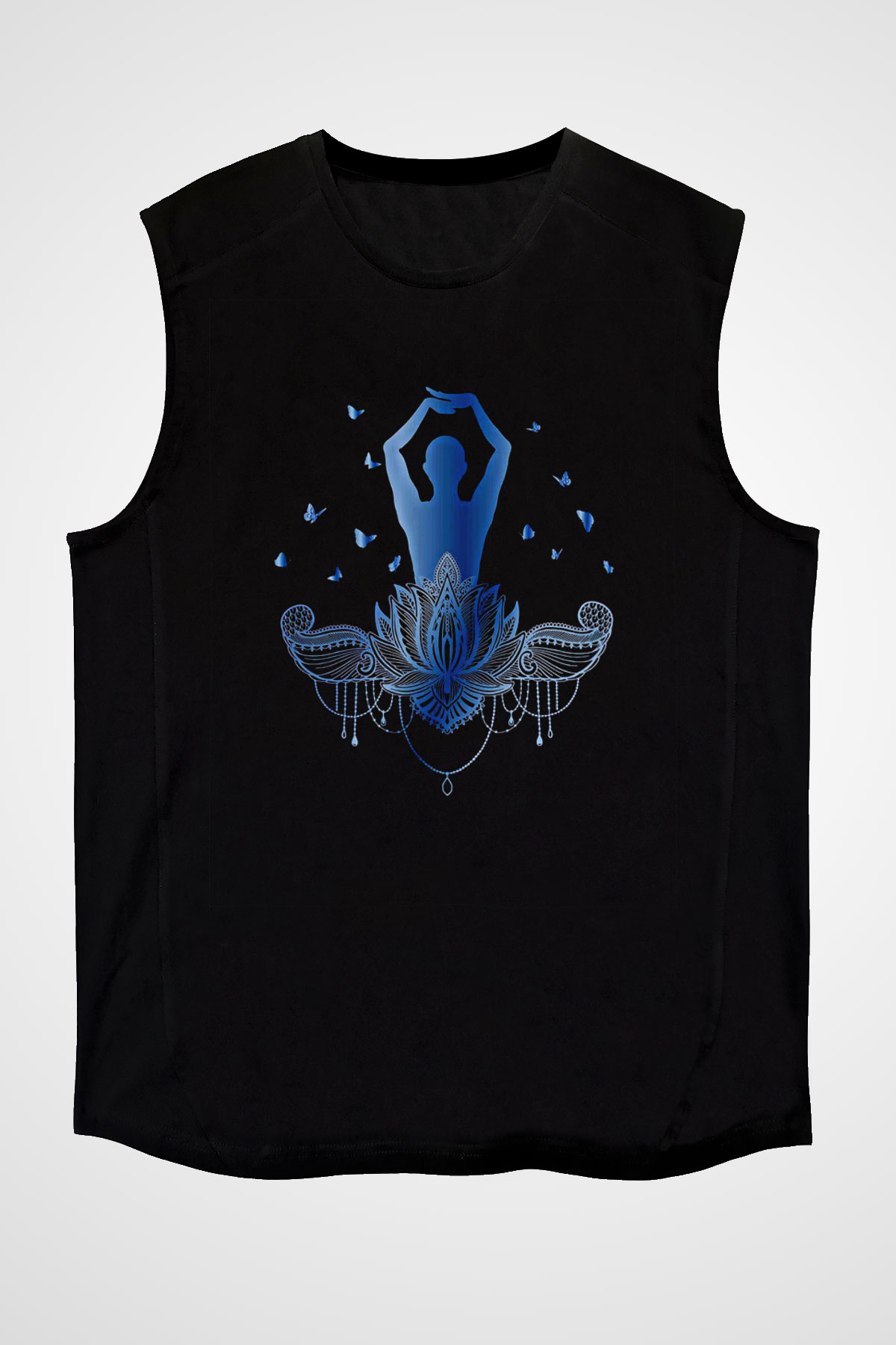 Yoga Baskılı Unisex Siyah Kolsuz Tişört
