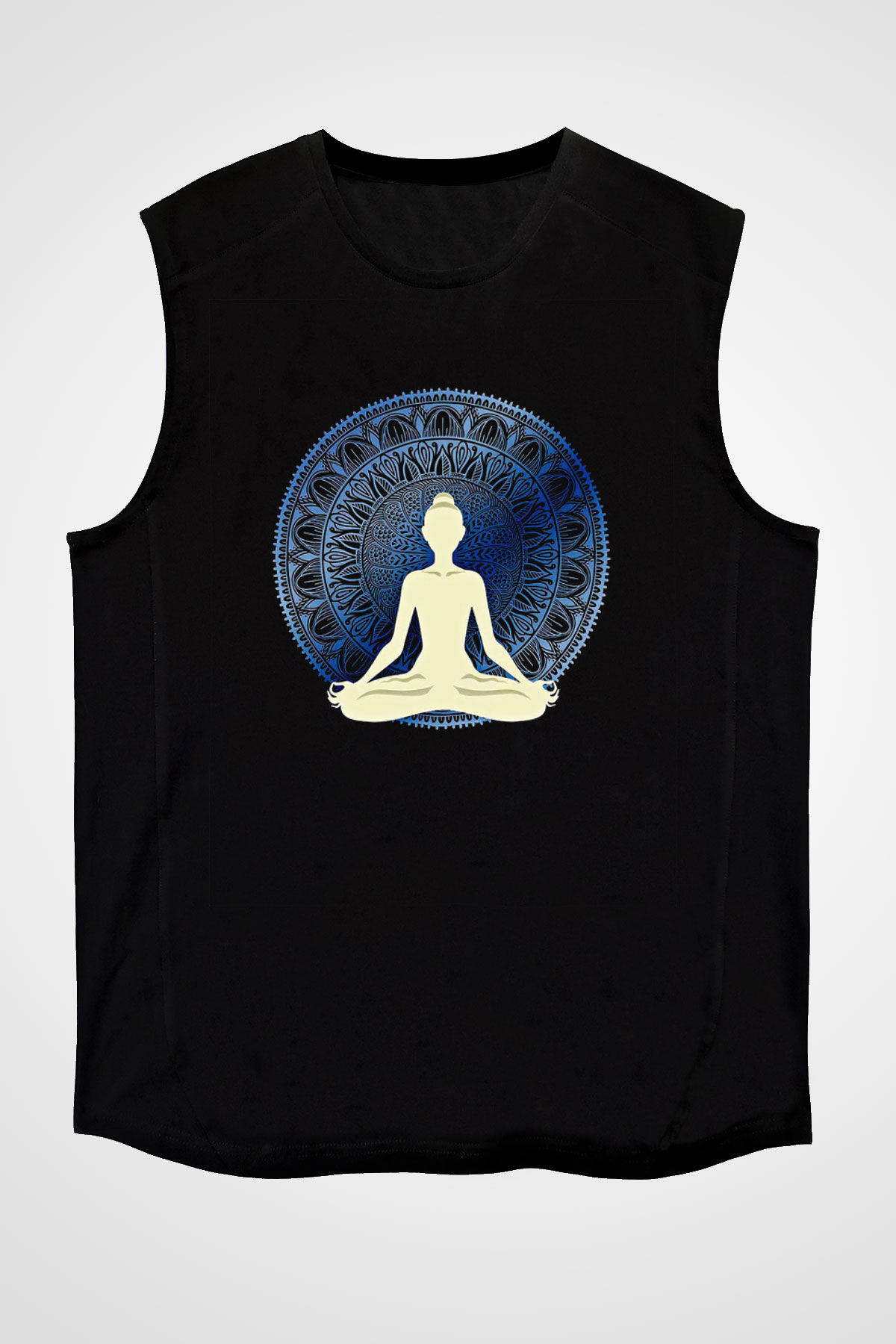 Yoga Baskılı Unisex Siyah Kolsuz Tişört