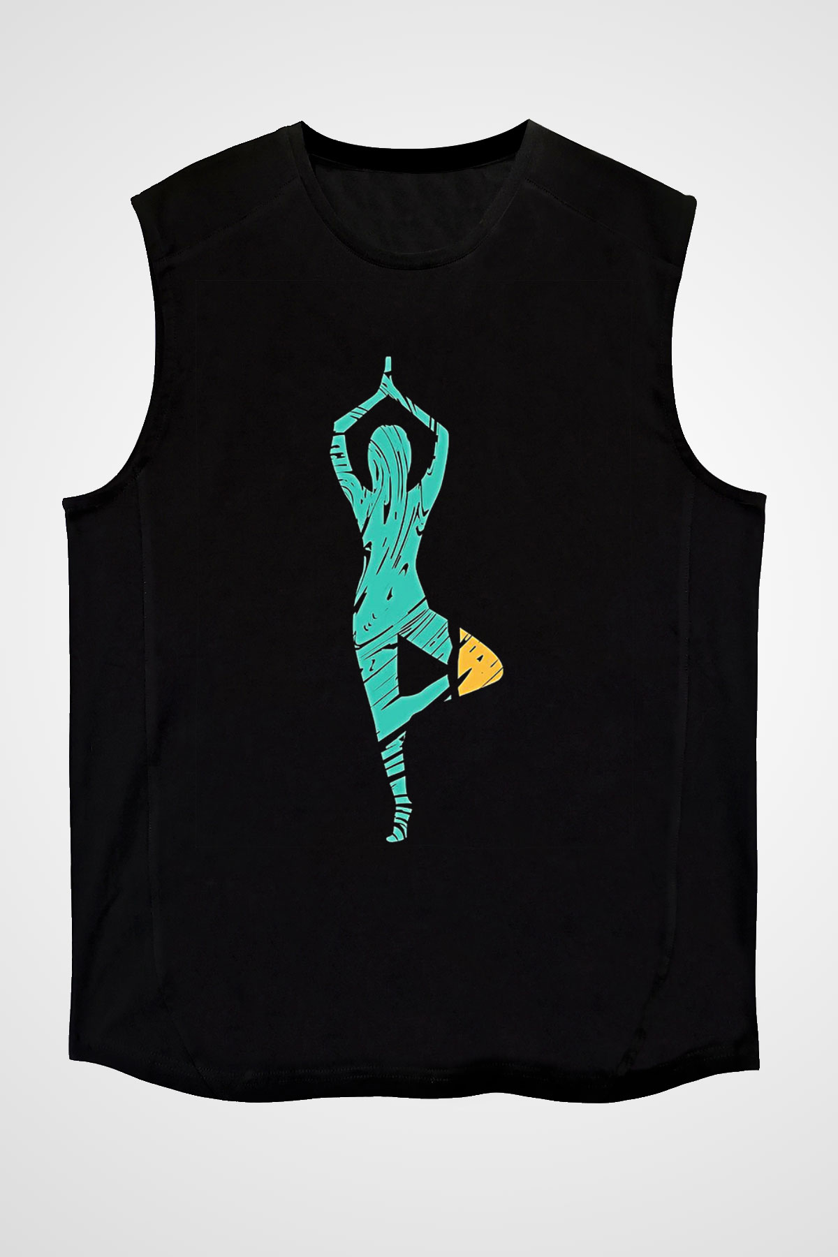 Yoga Baskılı Unisex Siyah Kolsuz Tişört