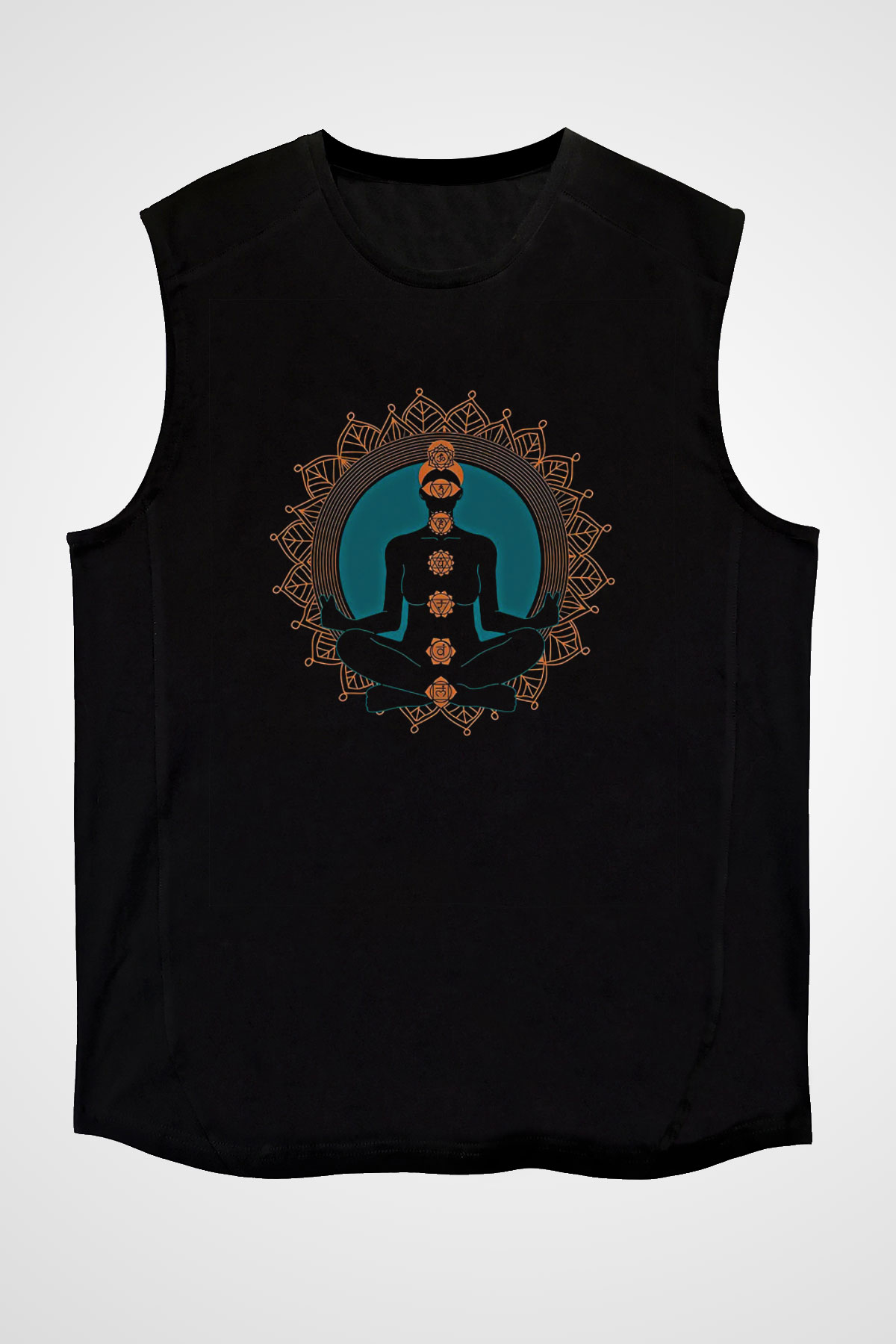 Yoga Baskılı Unisex Siyah Kolsuz Tişört