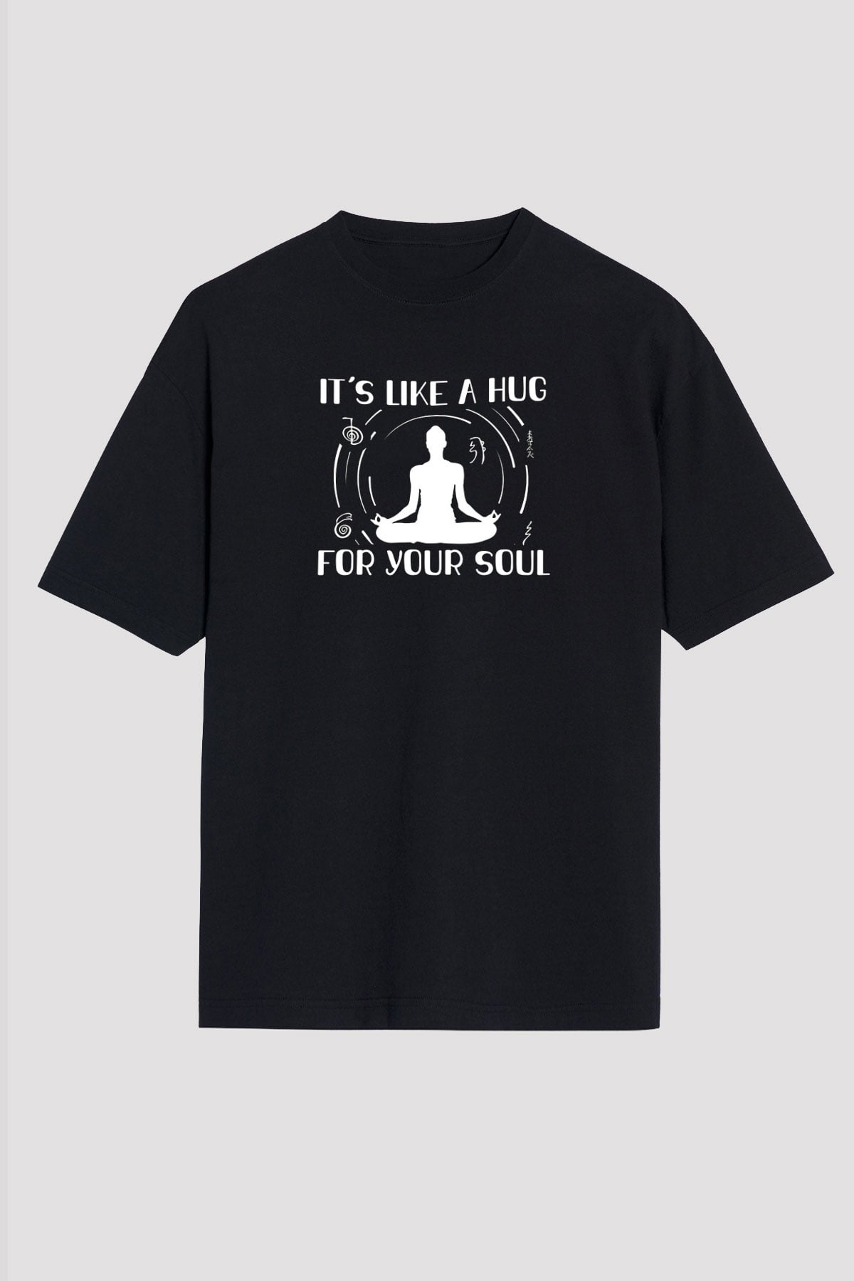 Yoga Baskılı Unisex Siyah Oversize Tişört