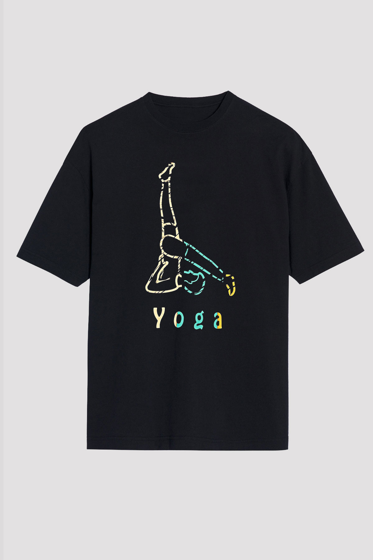 Yoga Baskılı Unisex Siyah Oversize Tişört