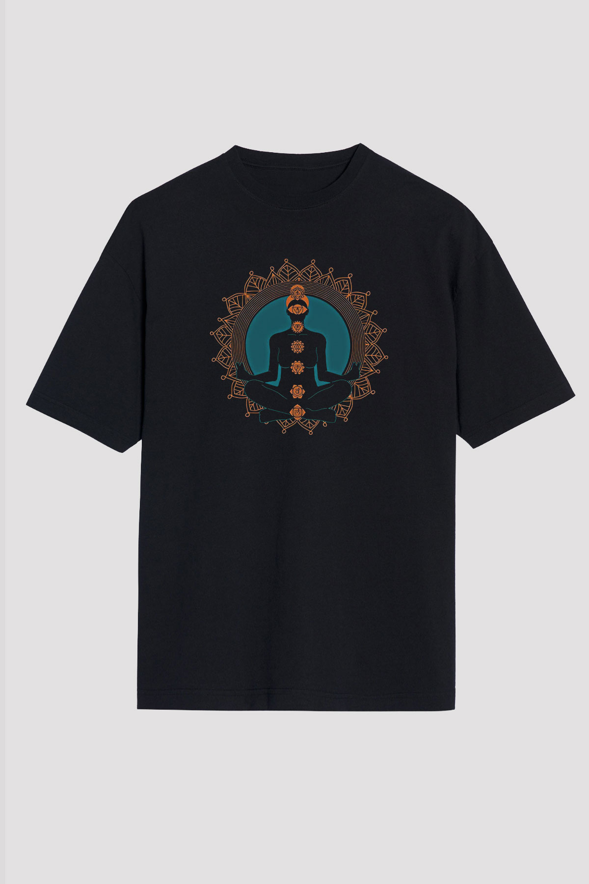 Yoga Baskılı Unisex Siyah Oversize Tişört