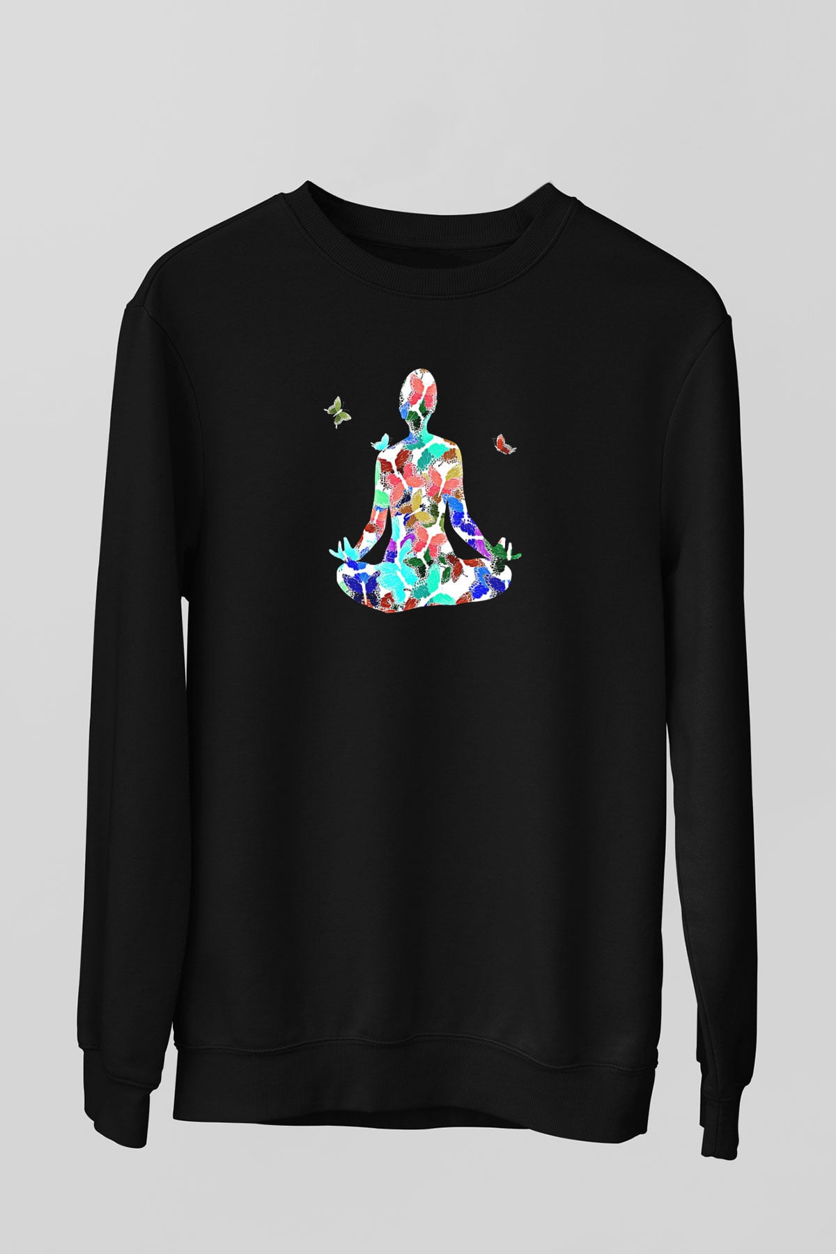Yoga Baskılı Unisex Siyah Sweatshirt