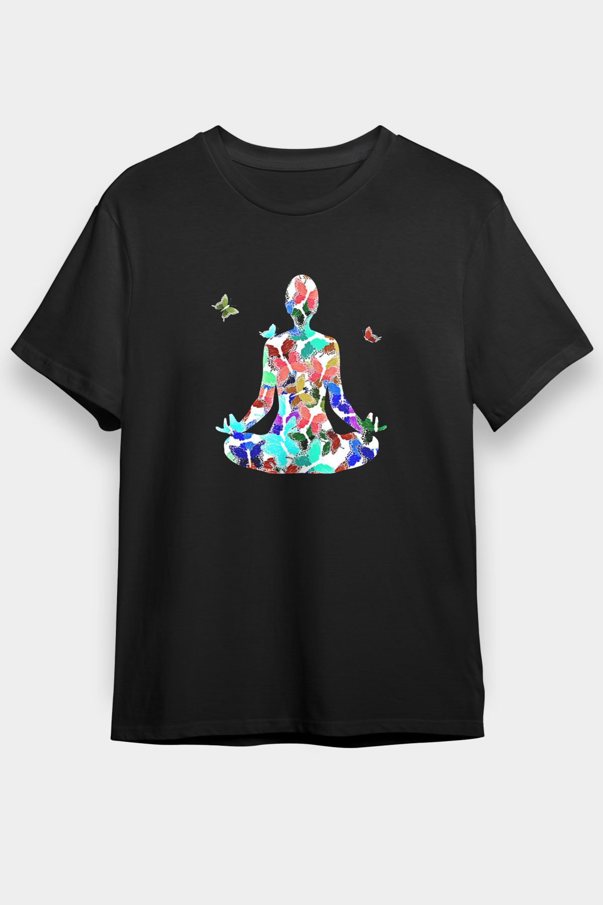 Yoga Baskılı Unisex Siyah Tişört - Tshirt
