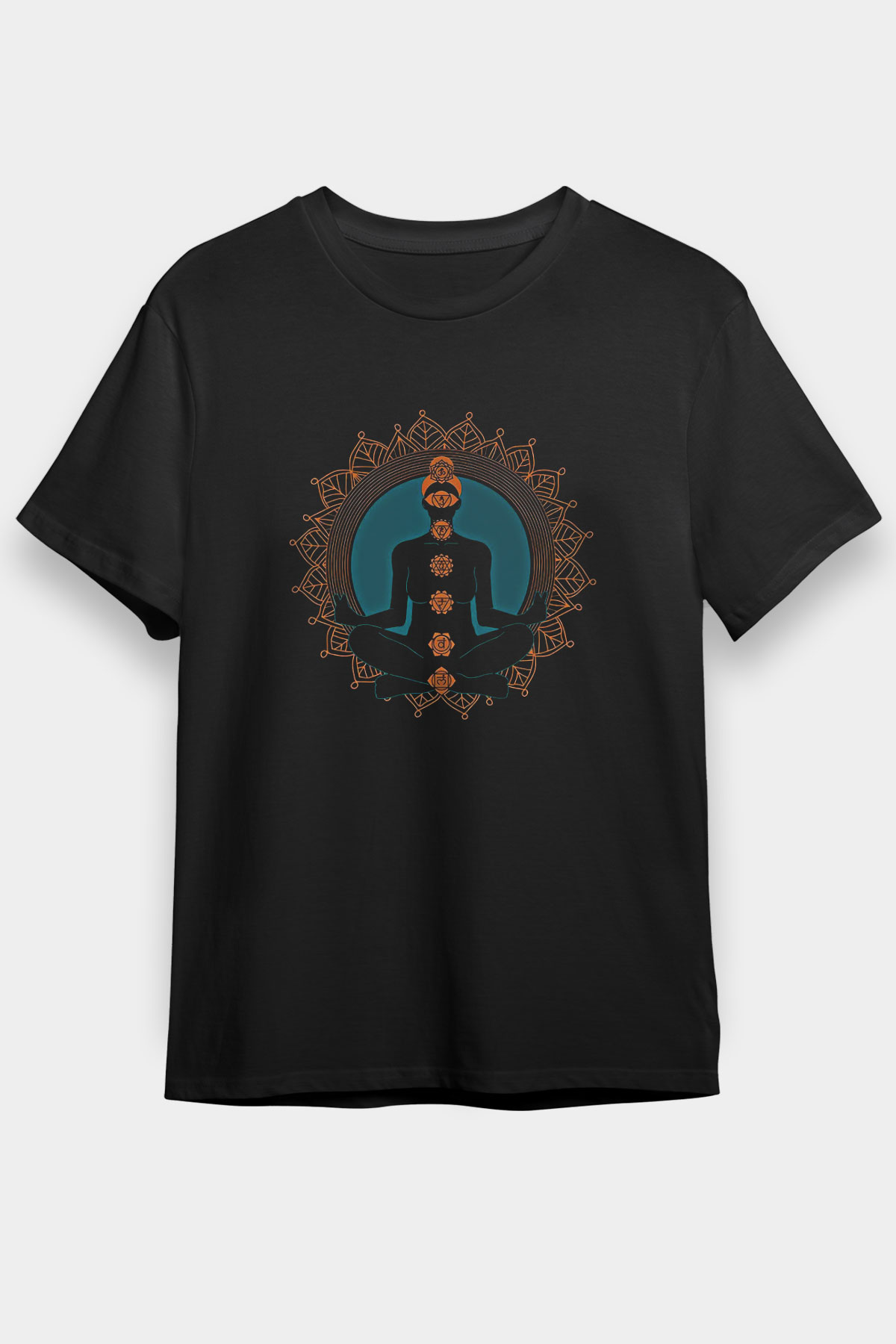 Yoga Baskılı Unisex Siyah Tişört - Tshirt
