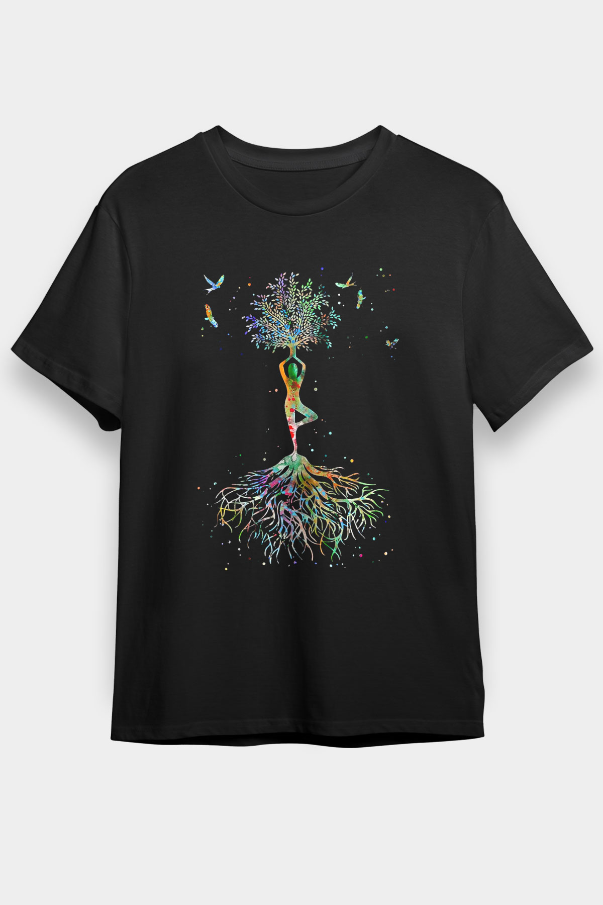 Yoga Baskılı Unisex Siyah Tişört - Tshirt