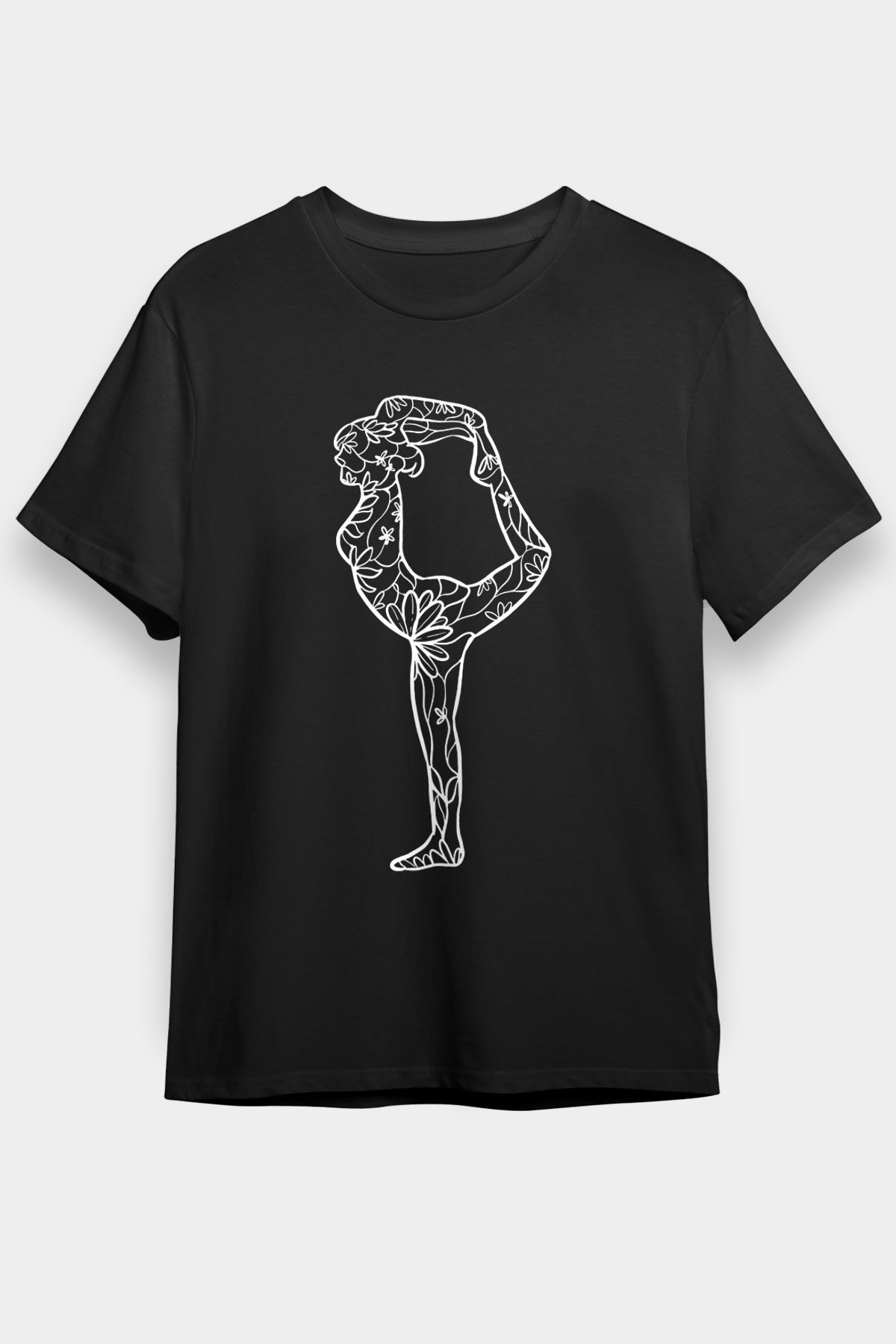 Yoga Baskılı Unisex Siyah Tişört - Tshirt