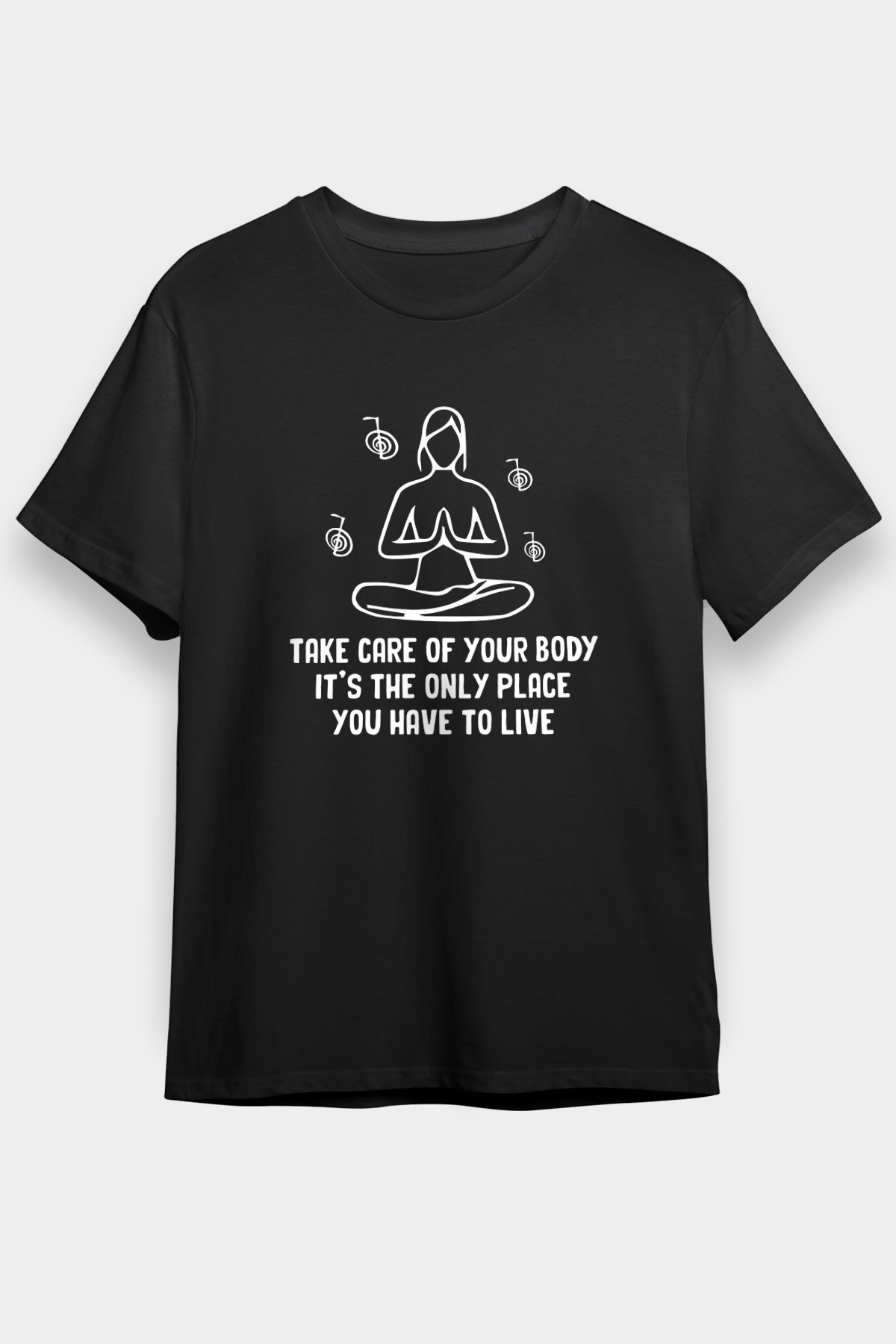 Yoga Baskılı Unisex Siyah Tişört - Tshirt