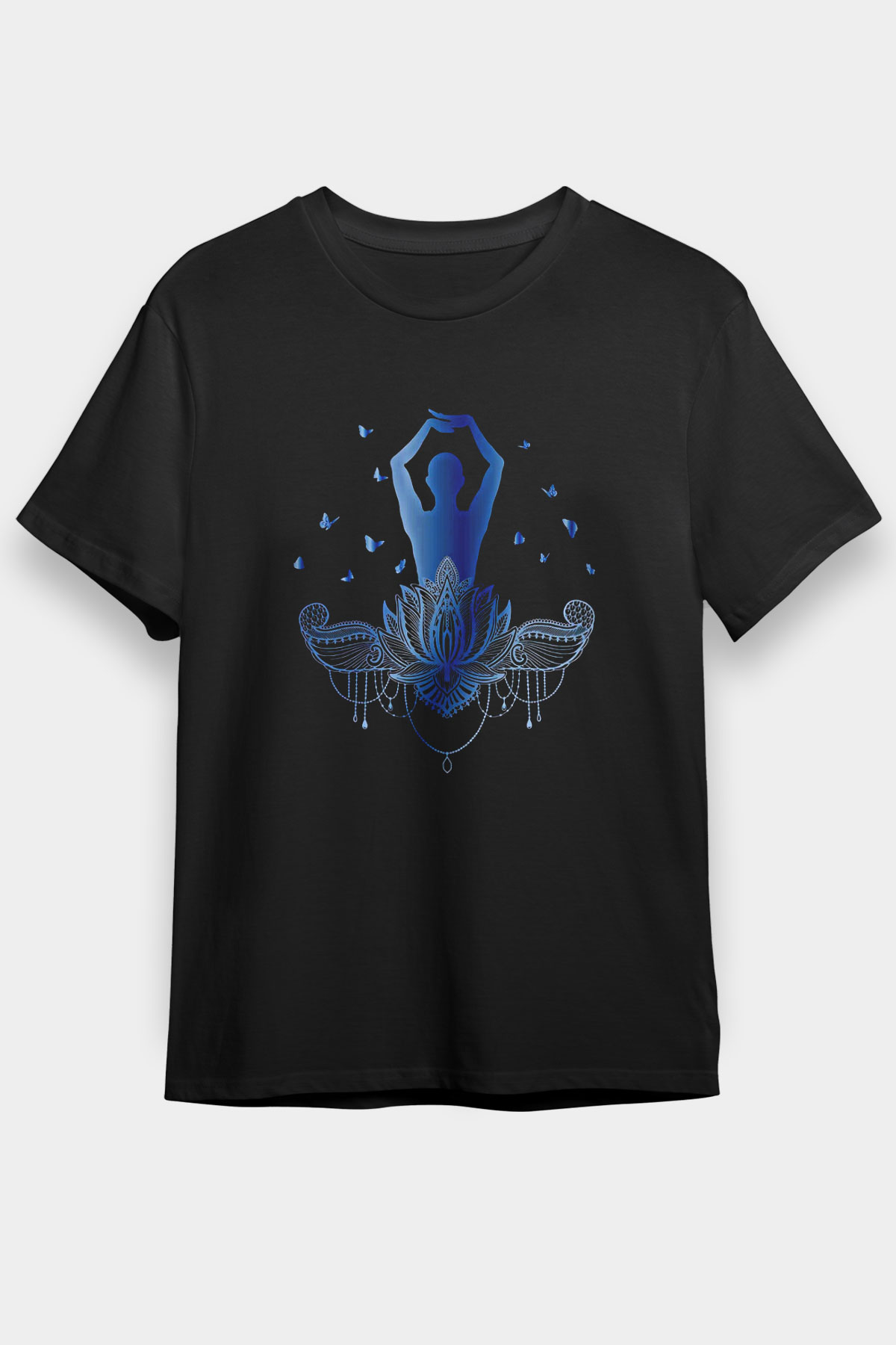 Yoga Baskılı Unisex Siyah Tişört - Tshirt