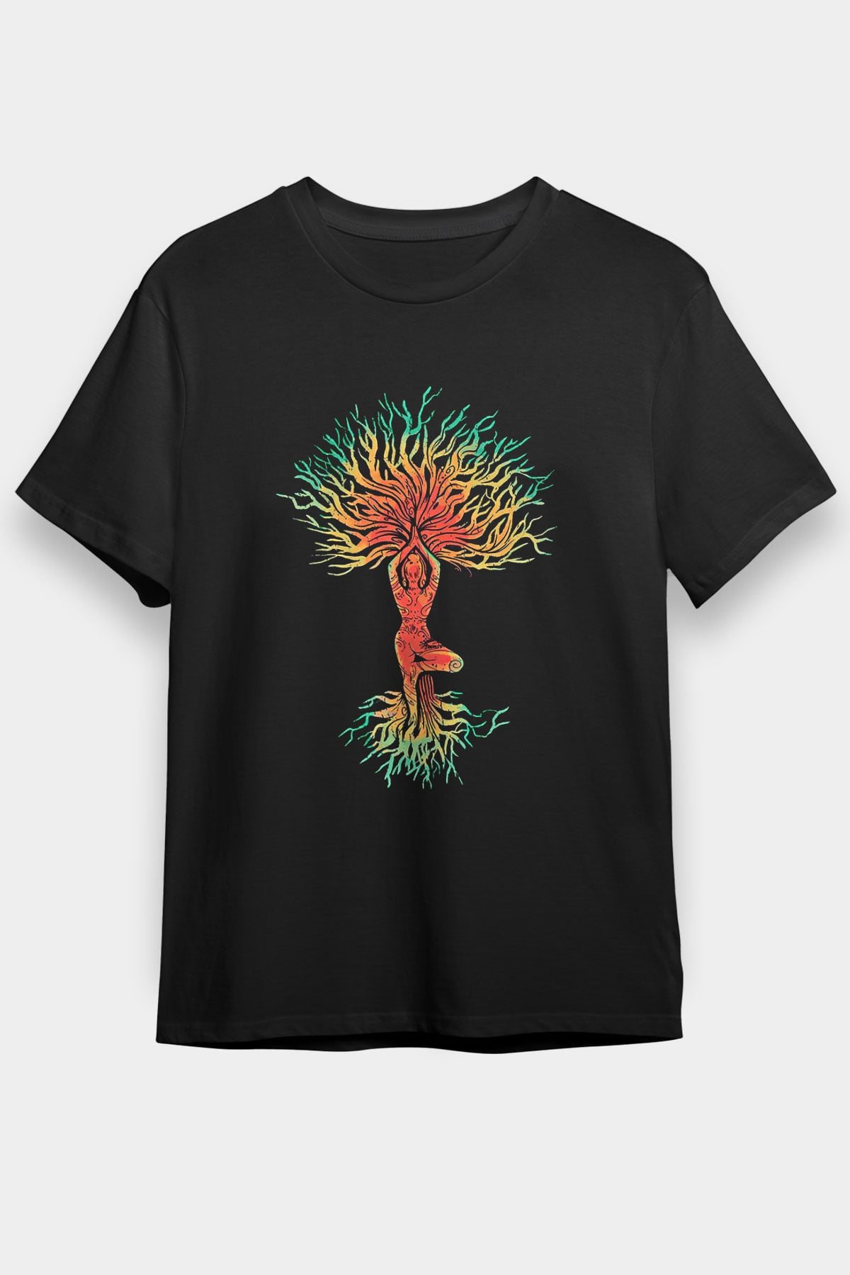 Yoga Baskılı Unisex Siyah Tişört - Tshirt