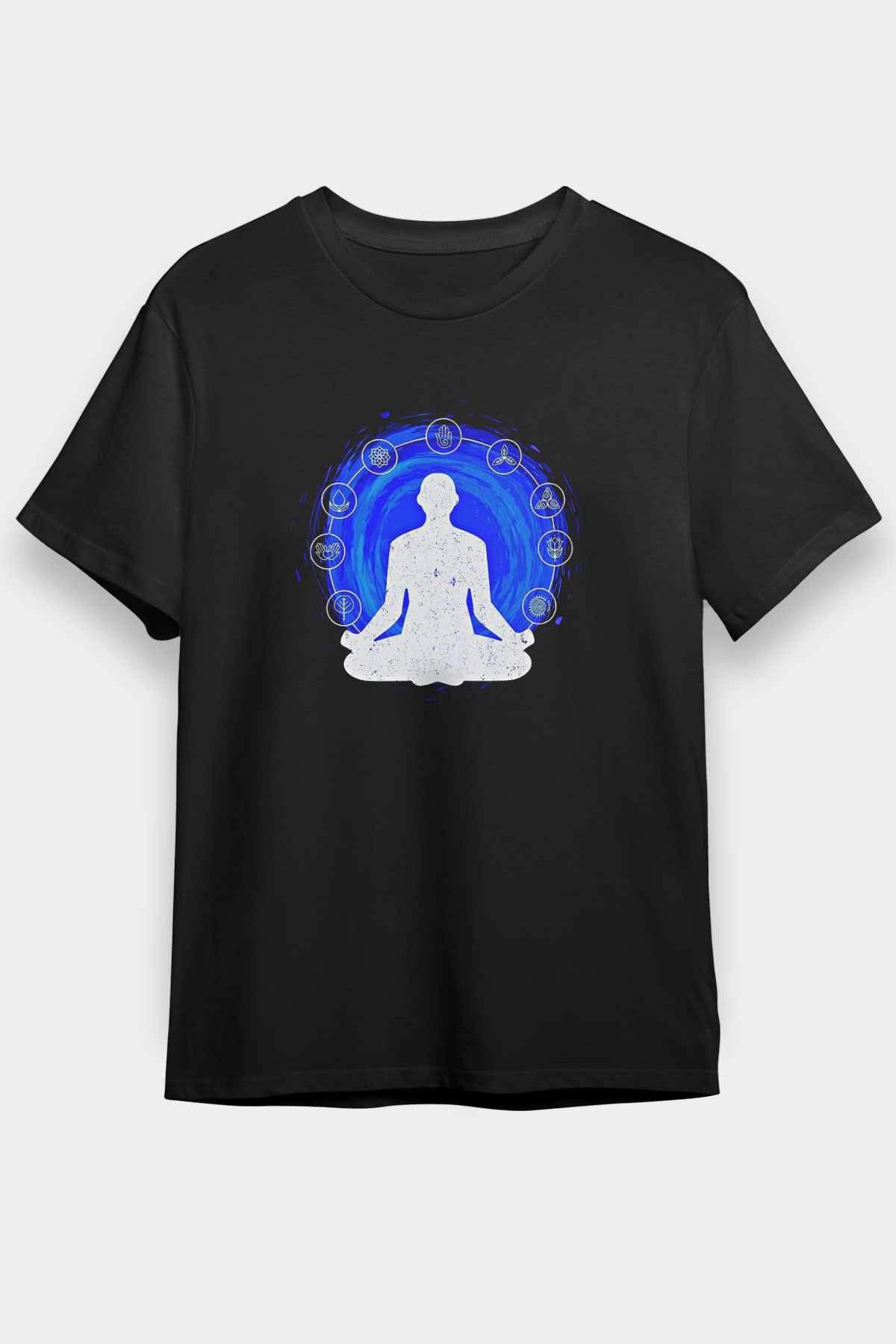 Yoga Baskılı Unisex Siyah Tişört - Tshirt