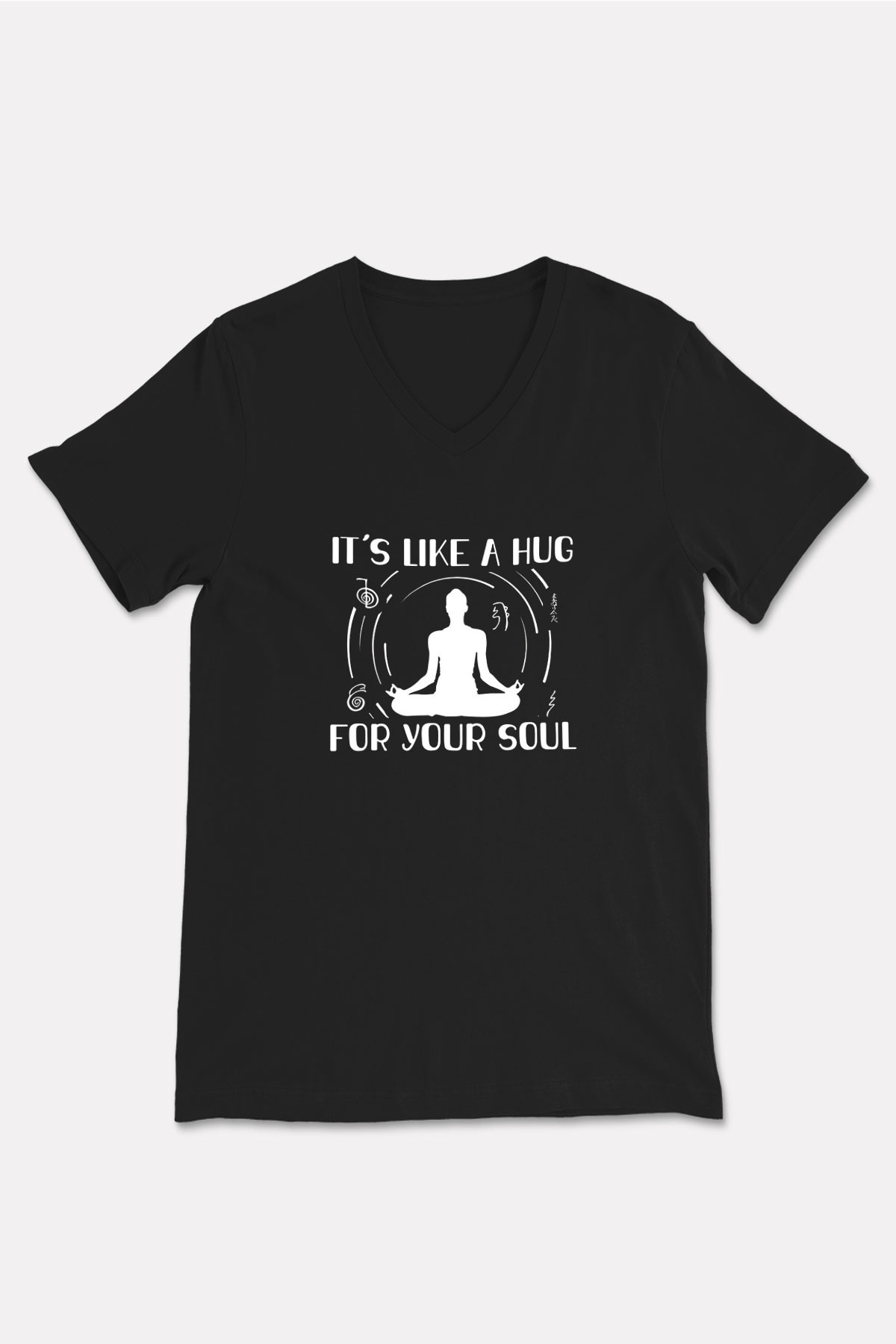 Yoga Baskılı Unisex Siyah V Yaka Tişört