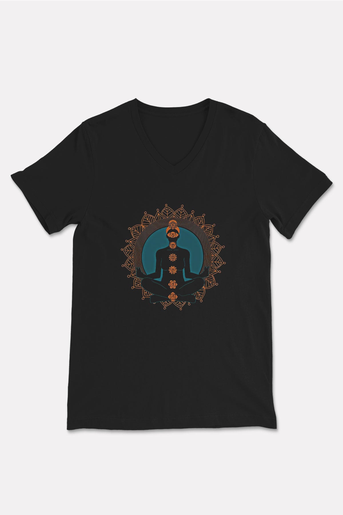 Yoga Baskılı Unisex Siyah V Yaka Tişört