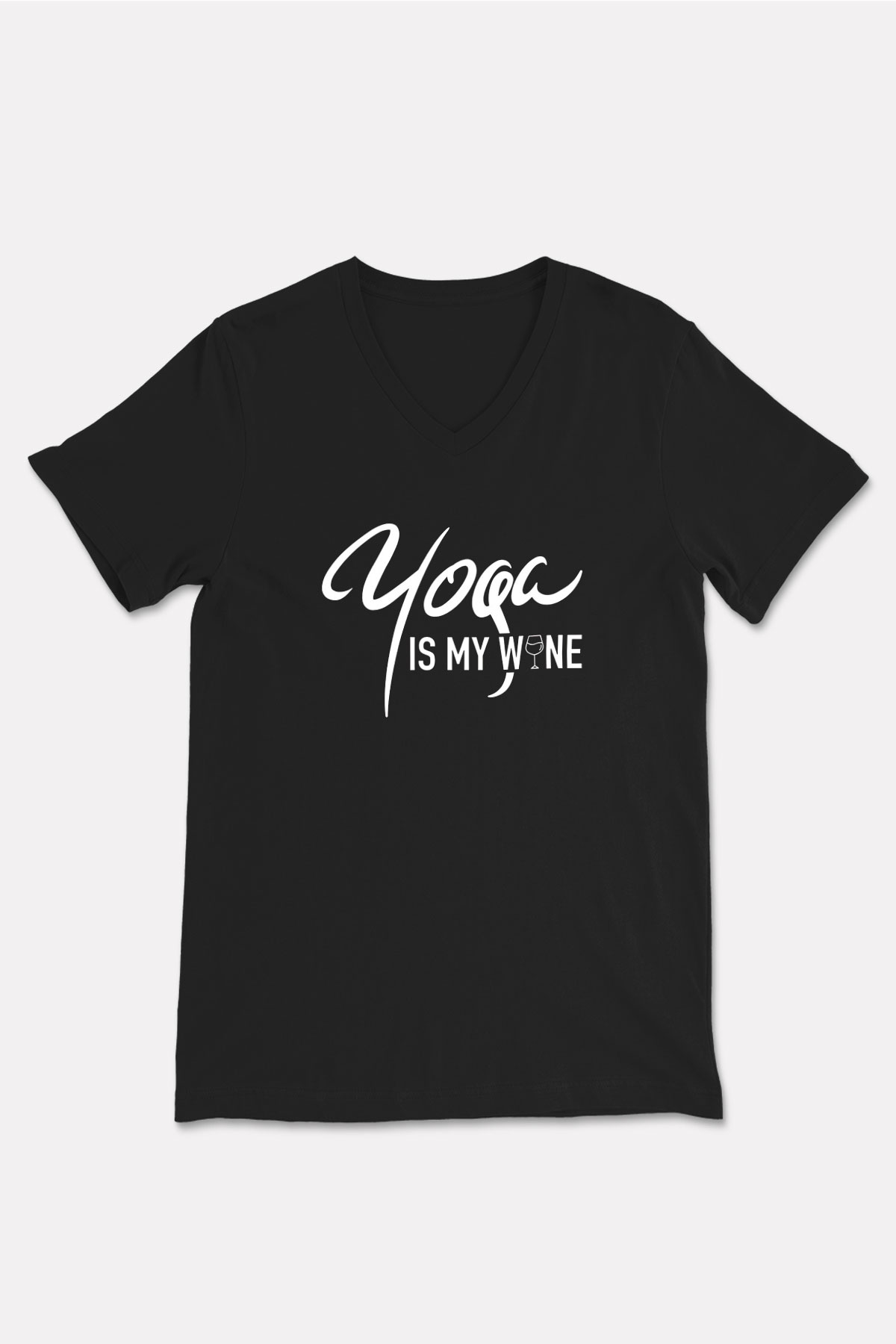 Yoga Baskılı Unisex Siyah V Yaka Tişört