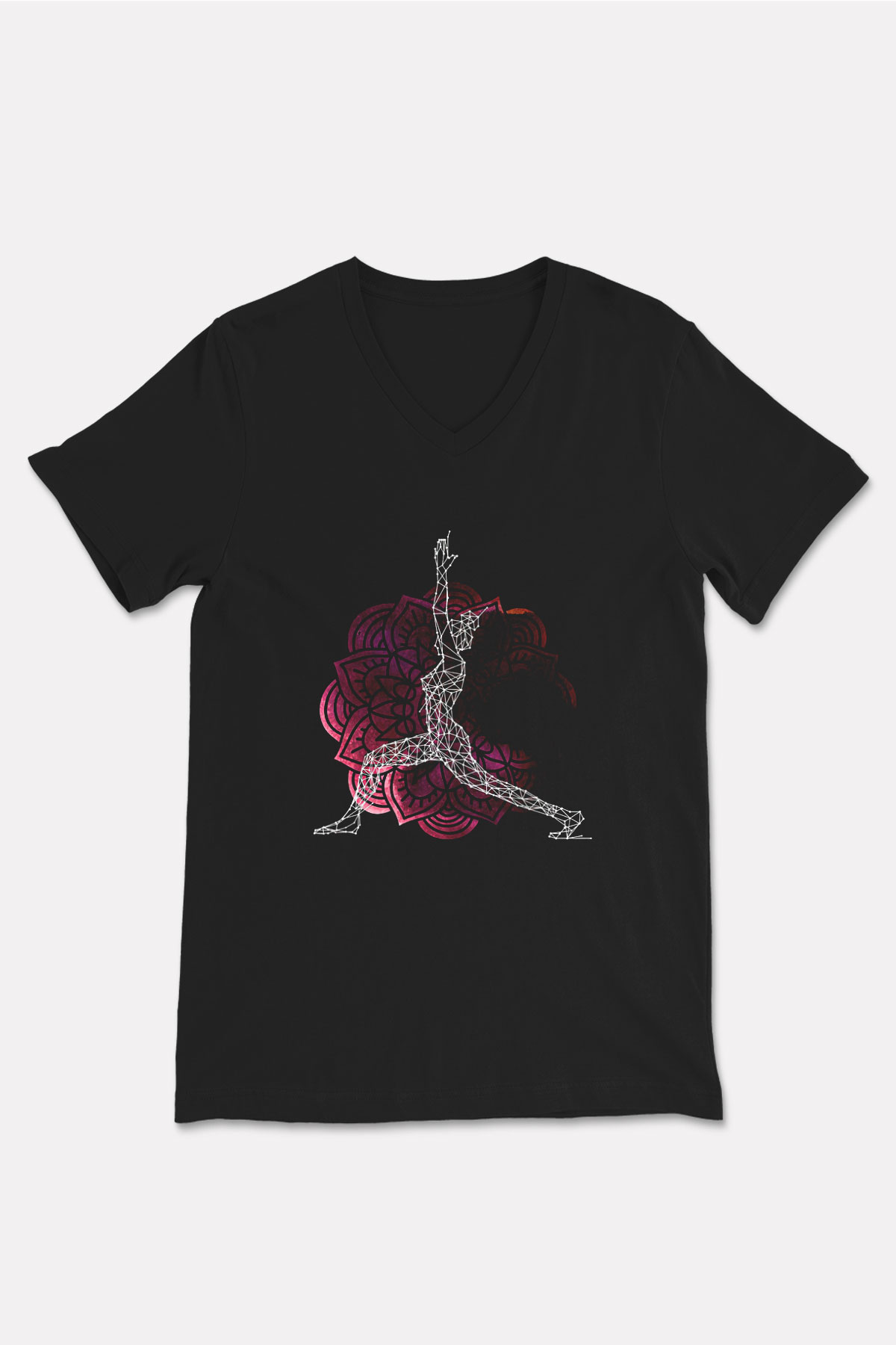 Yoga Baskılı Unisex Siyah V Yaka Tişört