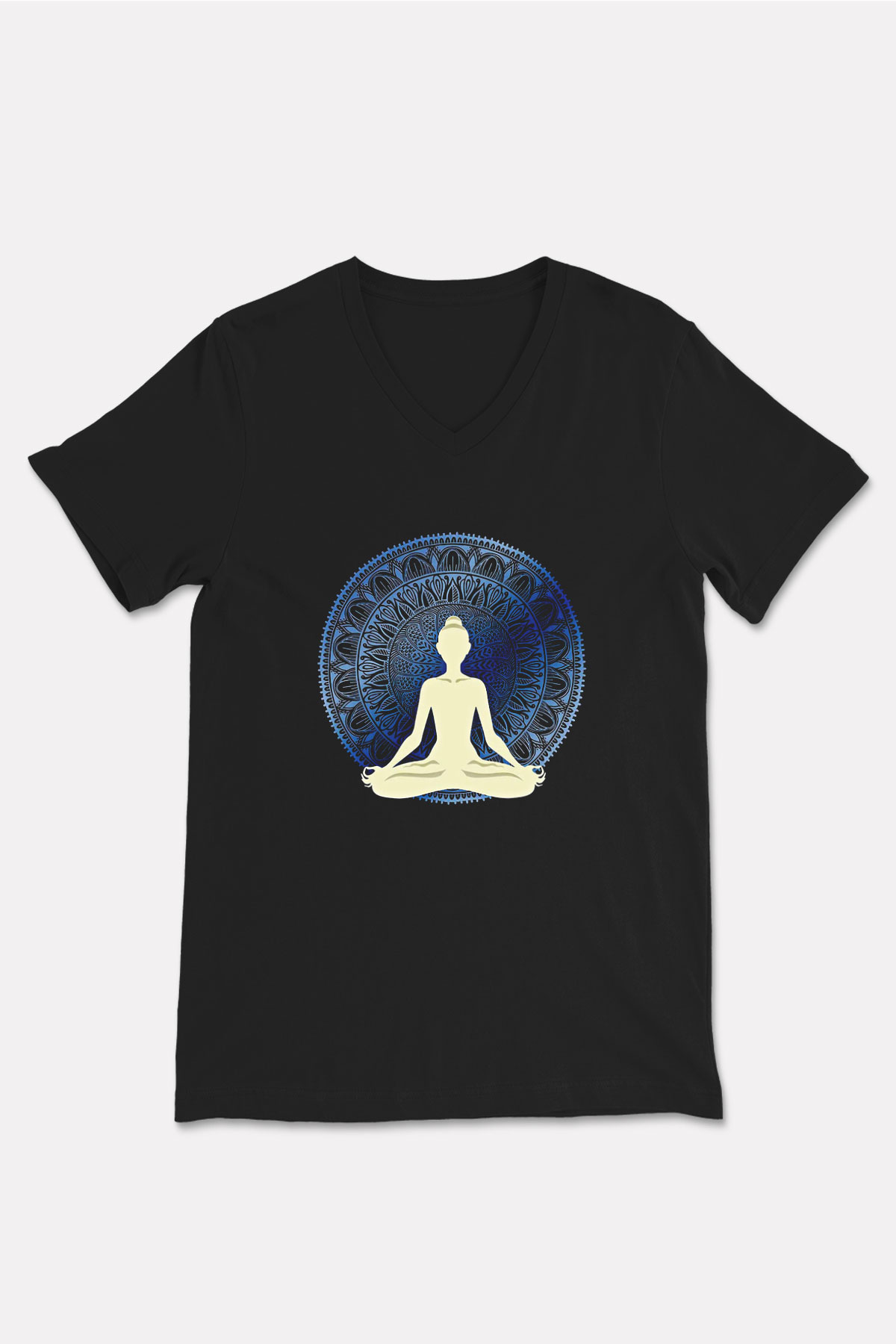 Yoga Baskılı Unisex Siyah V Yaka Tişört