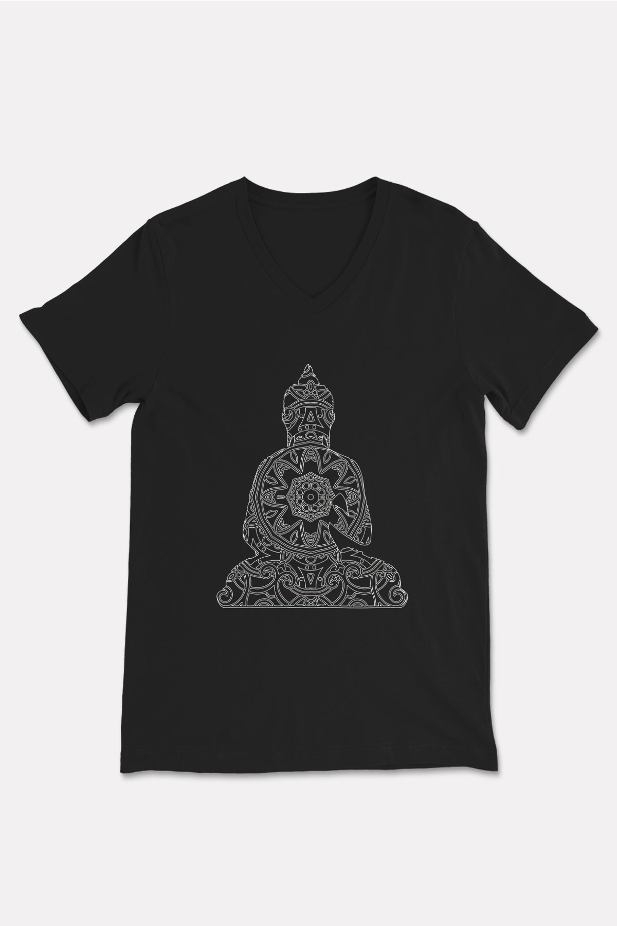 Yoga Baskılı Unisex Siyah V Yaka Tişört
