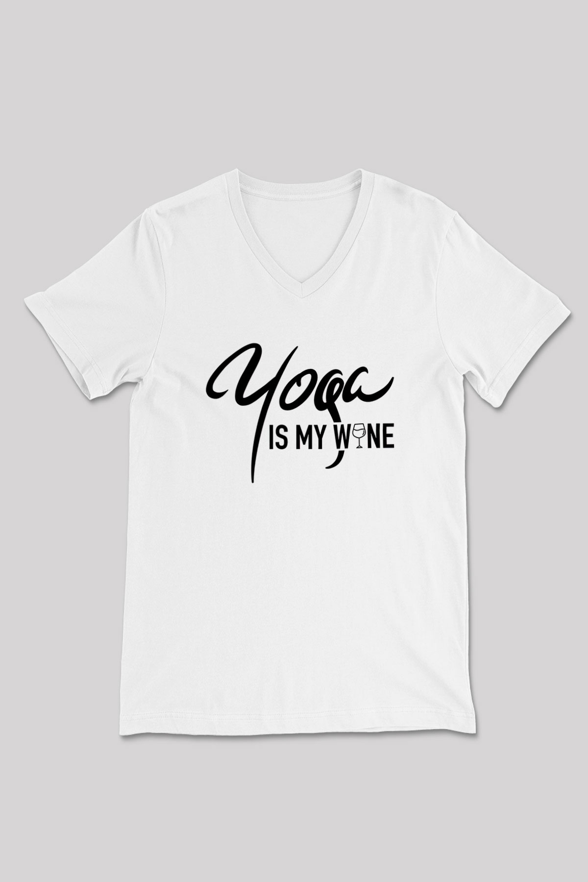 Yoga Baskılı Unisex V Yaka Tişört - Tshirt
