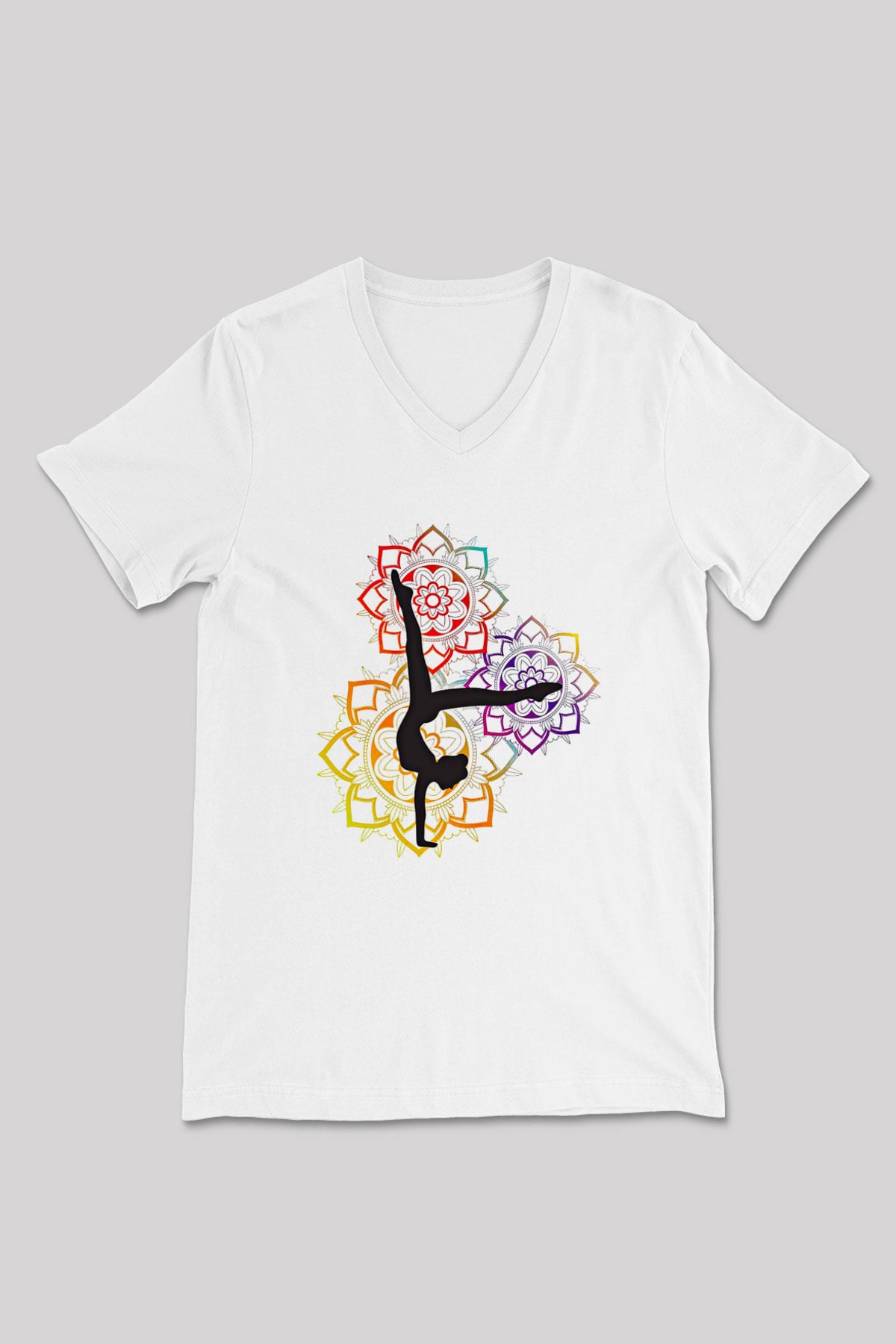 Yoga Baskılı Unisex V Yaka Tişört - Tshirt