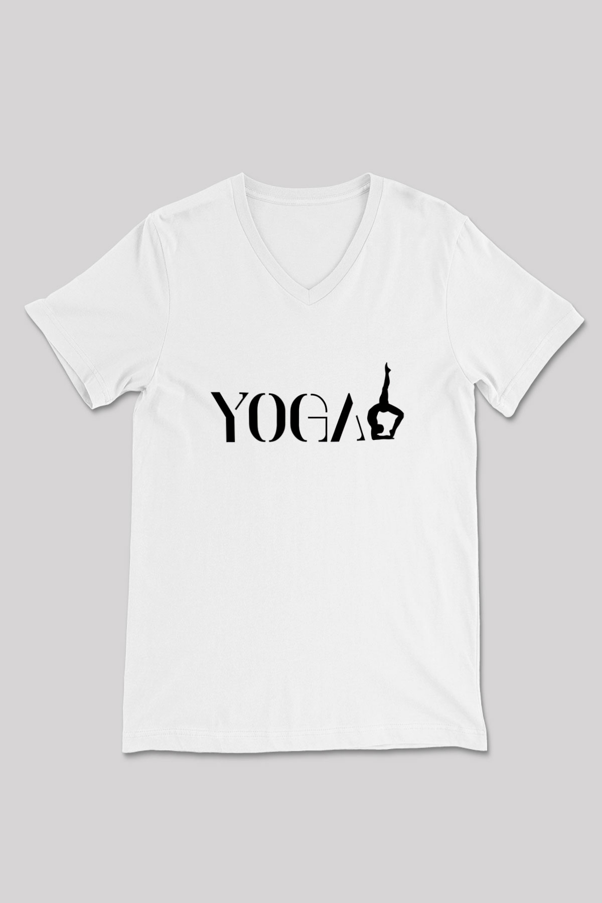 Yoga Baskılı Unisex V Yaka Tişört - Tshirt