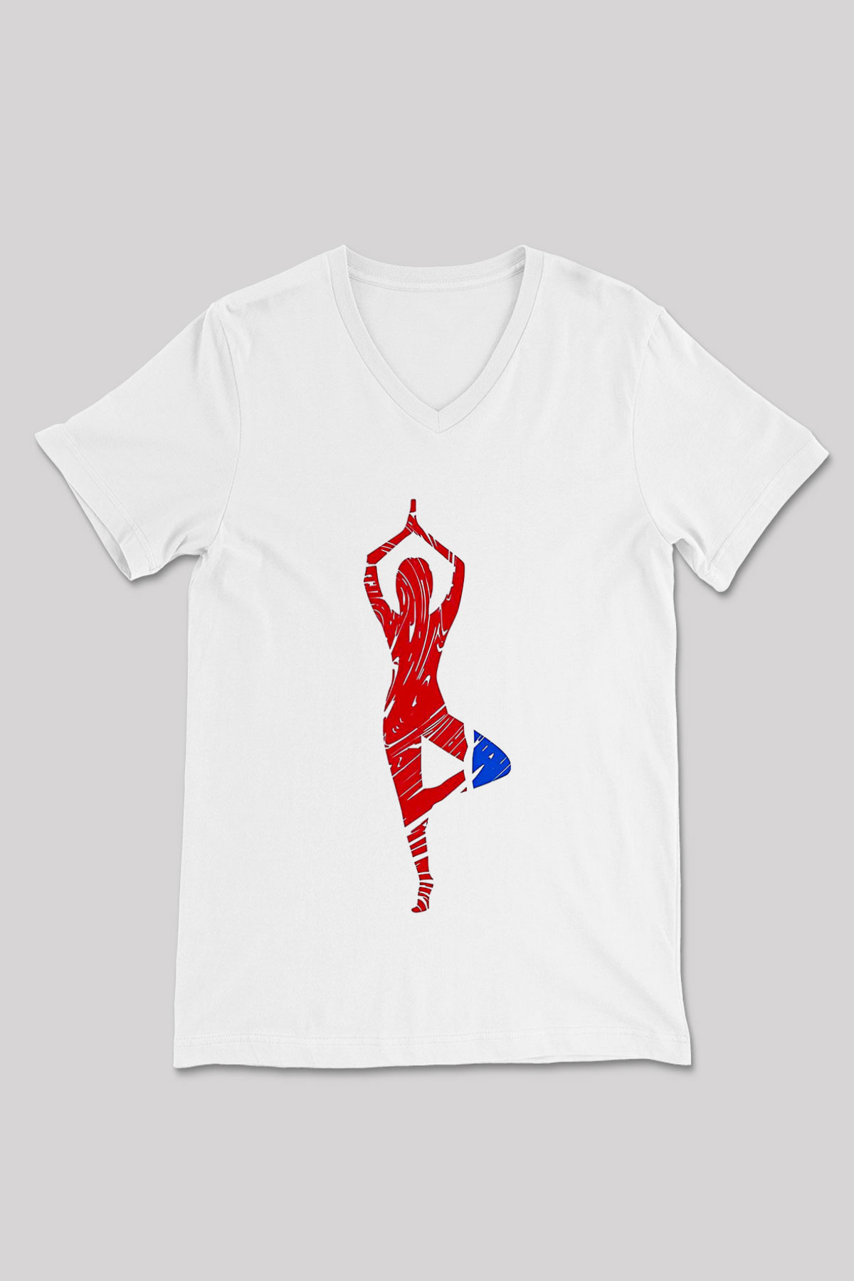 Yoga Baskılı Unisex V Yaka Tişört - Tshirt