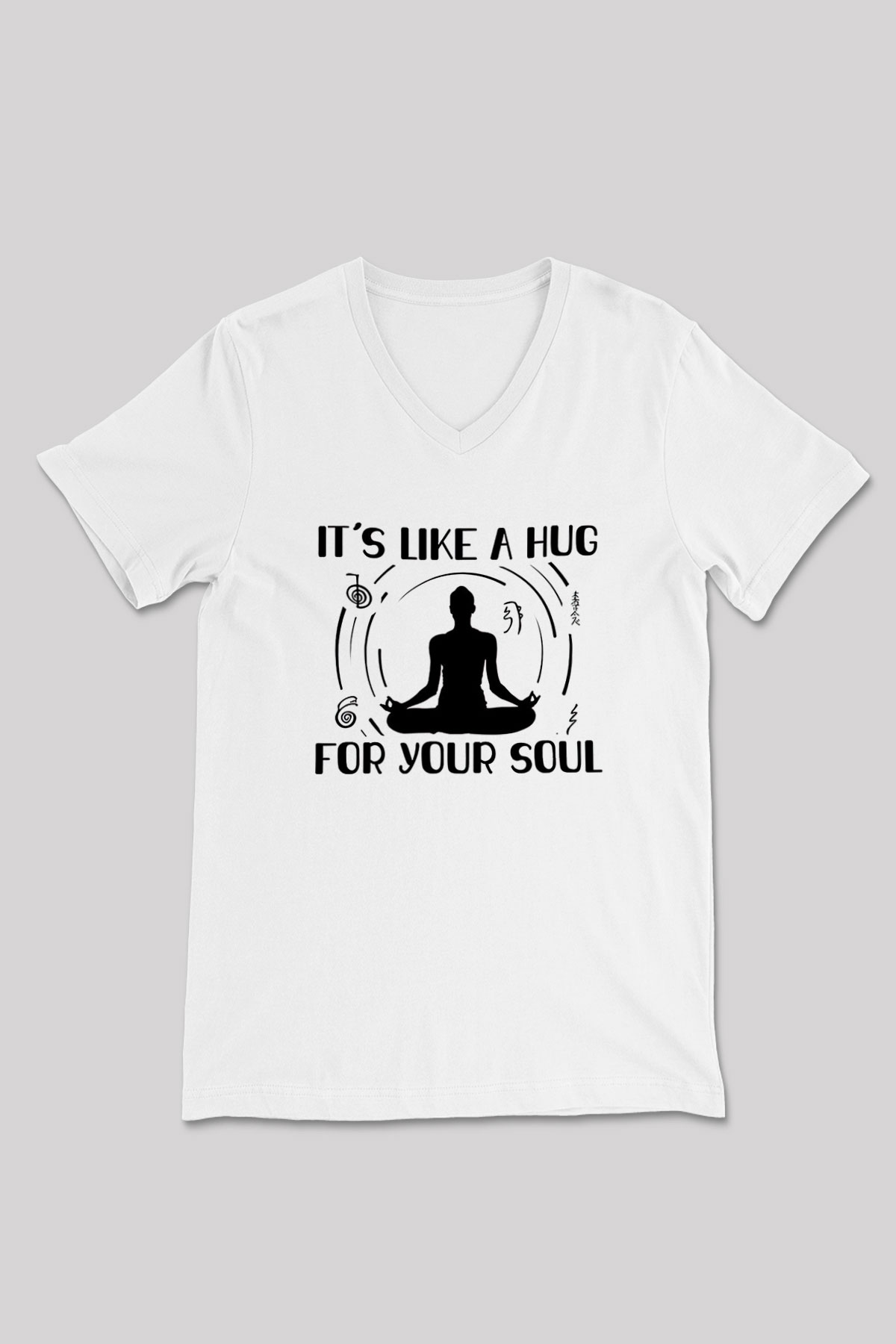 Yoga Baskılı Unisex V Yaka Tişört - Tshirt