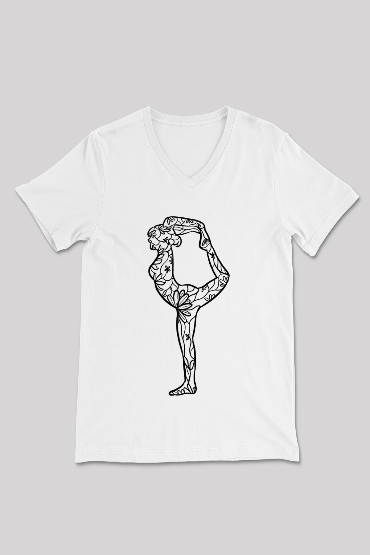 Yoga Baskılı Unisex V Yaka Tişört - Tshirt