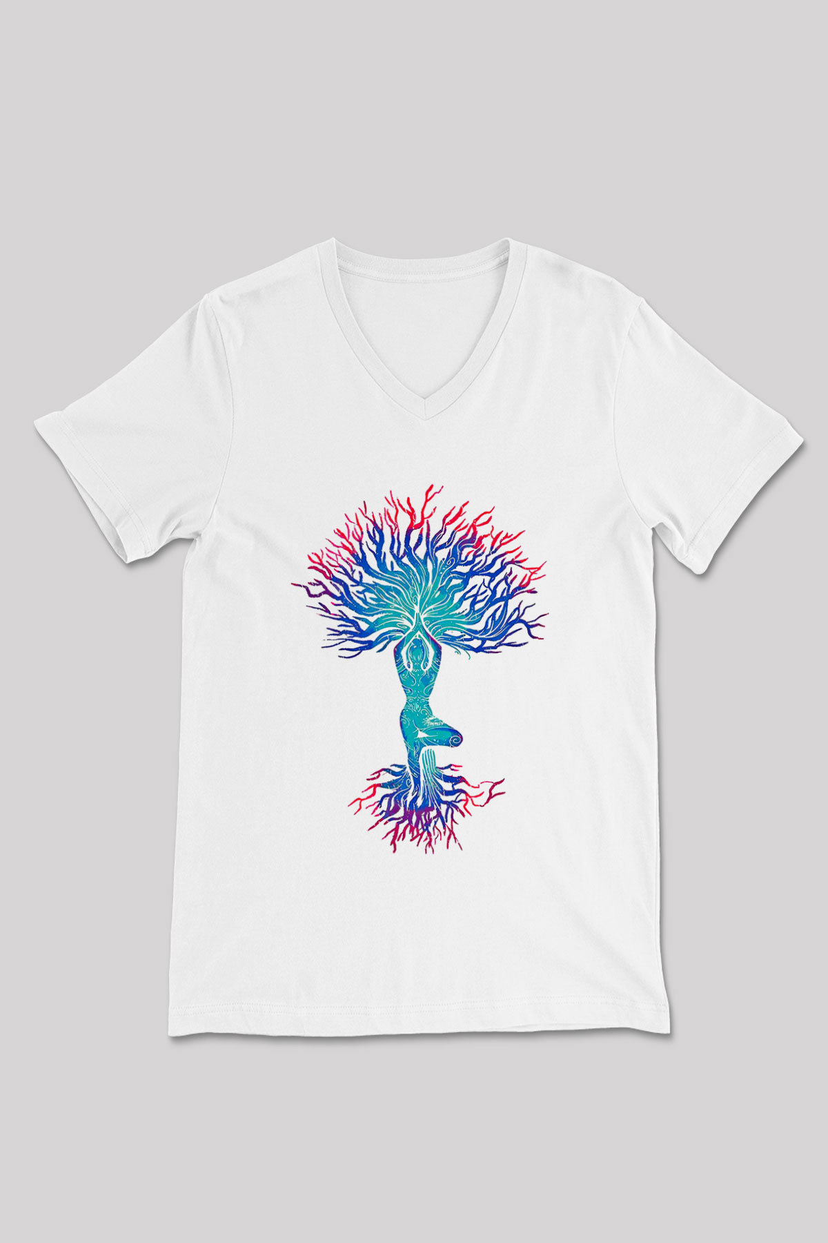 Yoga Baskılı Unisex V Yaka Tişört - Tshirt