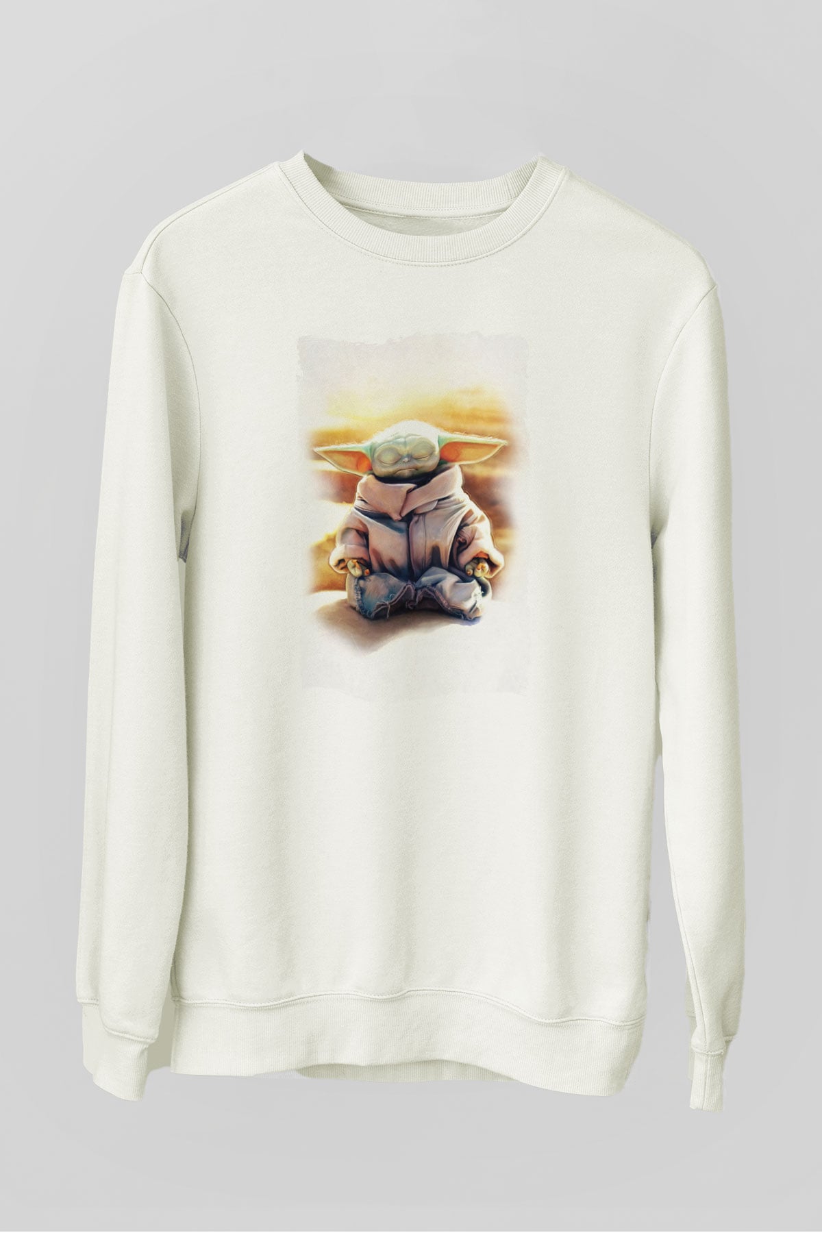 Yoga Yoda Baskılı Unisex Beyaz  Sweatshirt