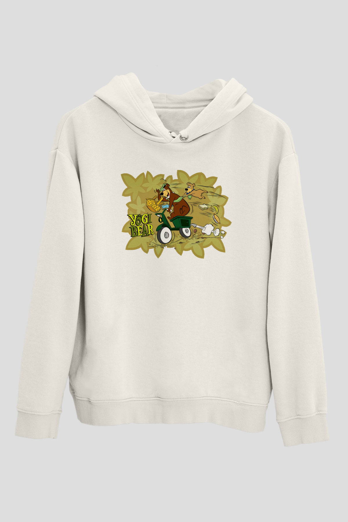 Yogi Bear Ayı Yogi Beyaz Unisex Kapşonlu Sweatshirt