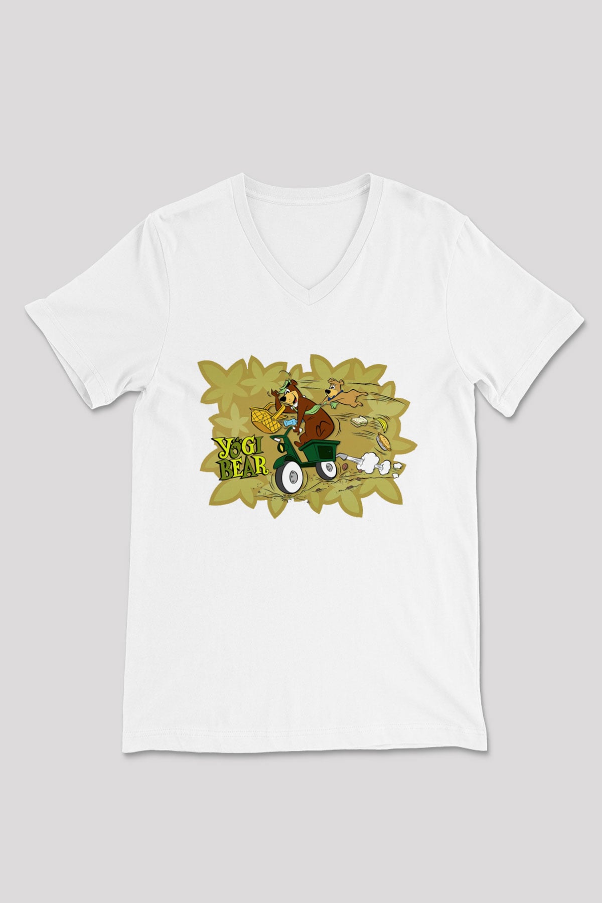 Yogi Bear Ayı Yogi Beyaz Unisex V Yaka Tişört