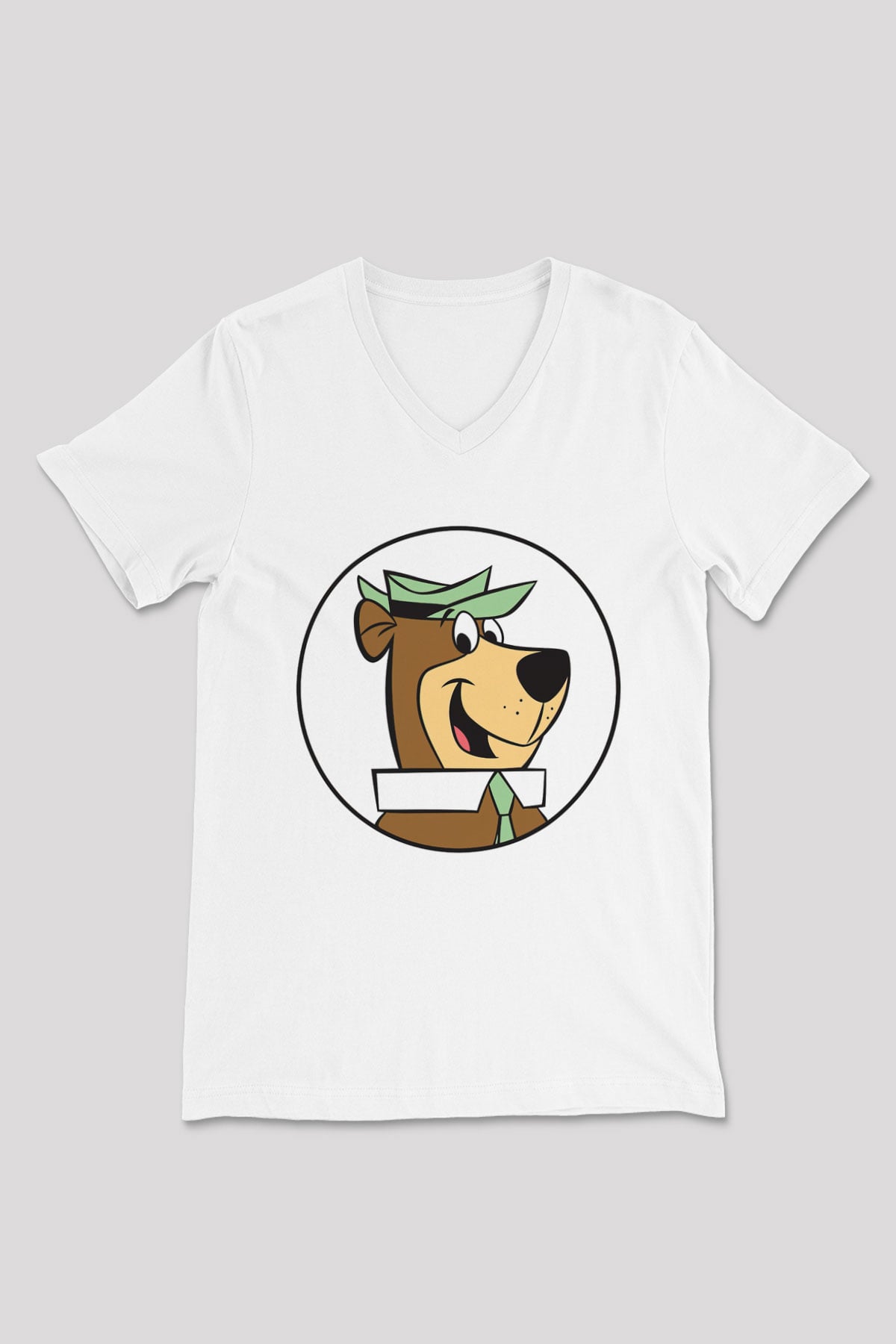 Yogi Bear Ayı Yogi Beyaz Unisex V Yaka Tişört