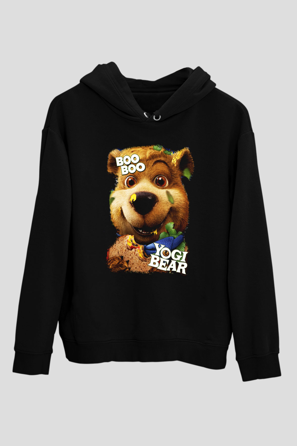 Yogi Bear Ayı Yogi Siyah Unisex Kapüşonlu Sweatshirt