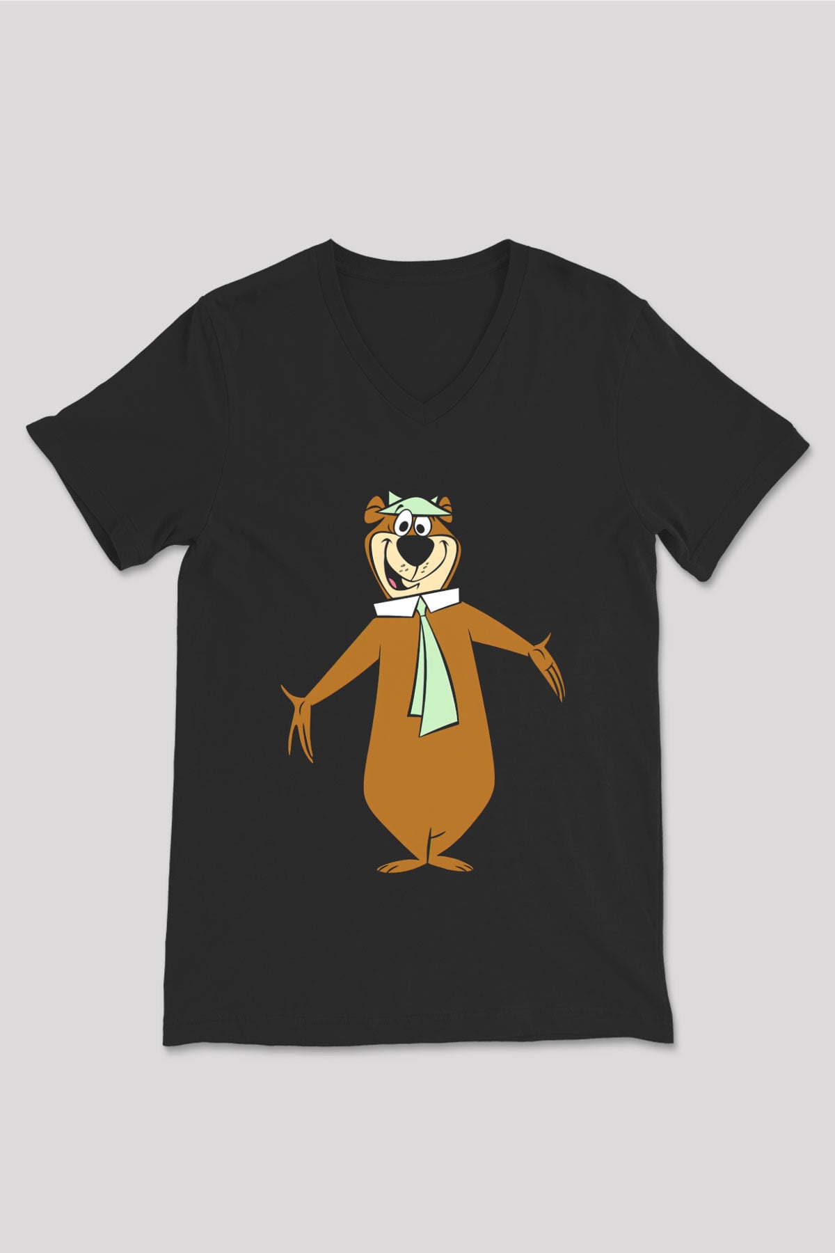 Yogi Bear Ayı Yogi Siyah Unisex V Yaka Tişört