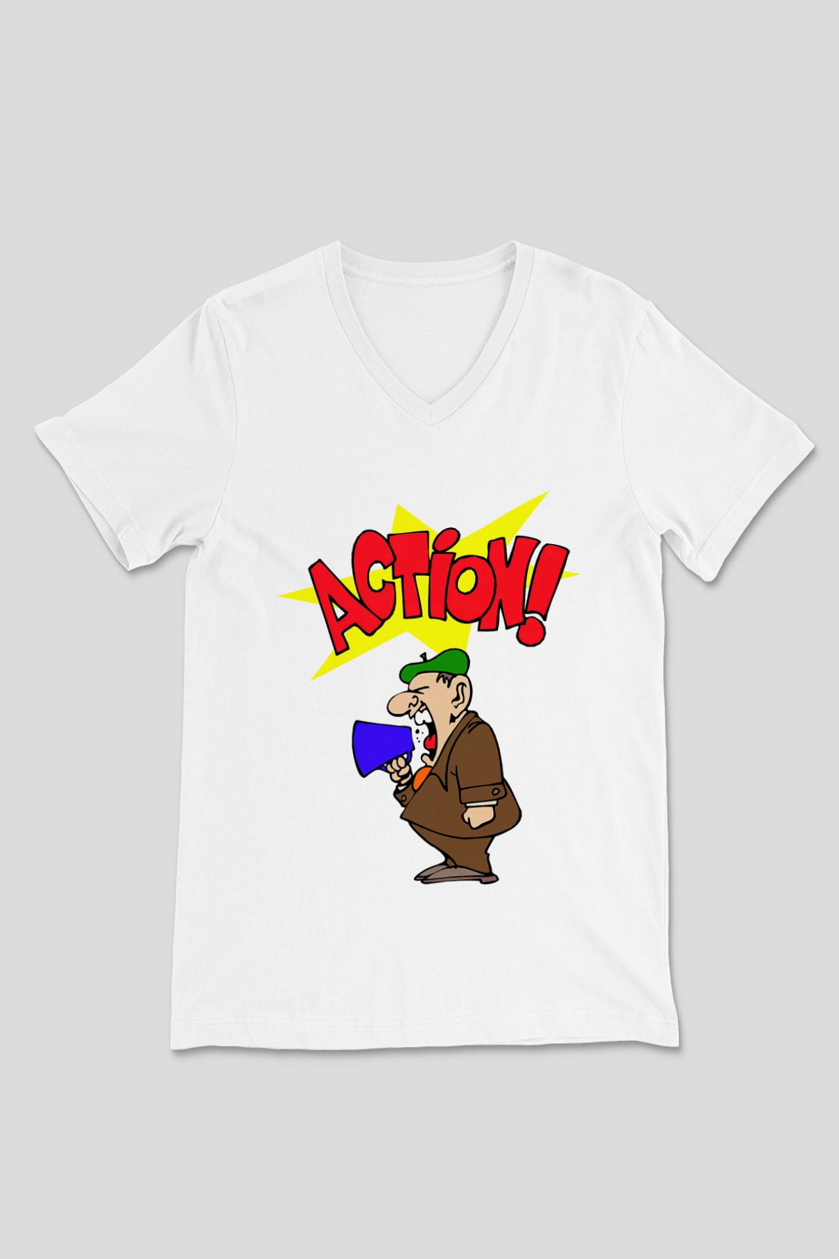Yönetmen Beyaz Unisex V Yaka Tişört T-Shirt