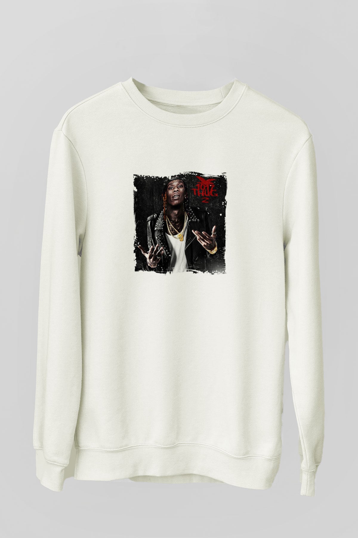 Young Thug Baskılı Unisex Beyaz Sweatshirt