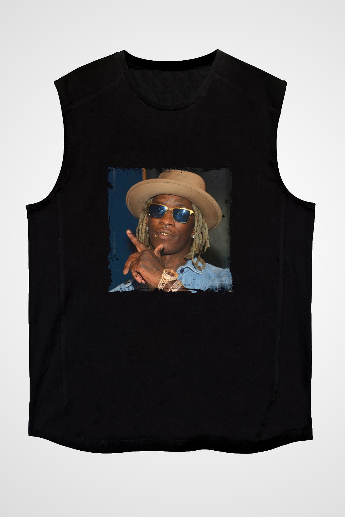 Young Thug Baskılı Unisex Siyah Kolsuz Tişört