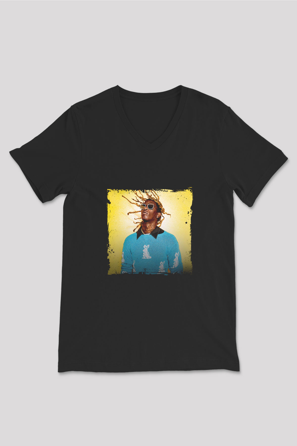 Young Thug Baskılı Unisex Siyah V Yaka Tişört
