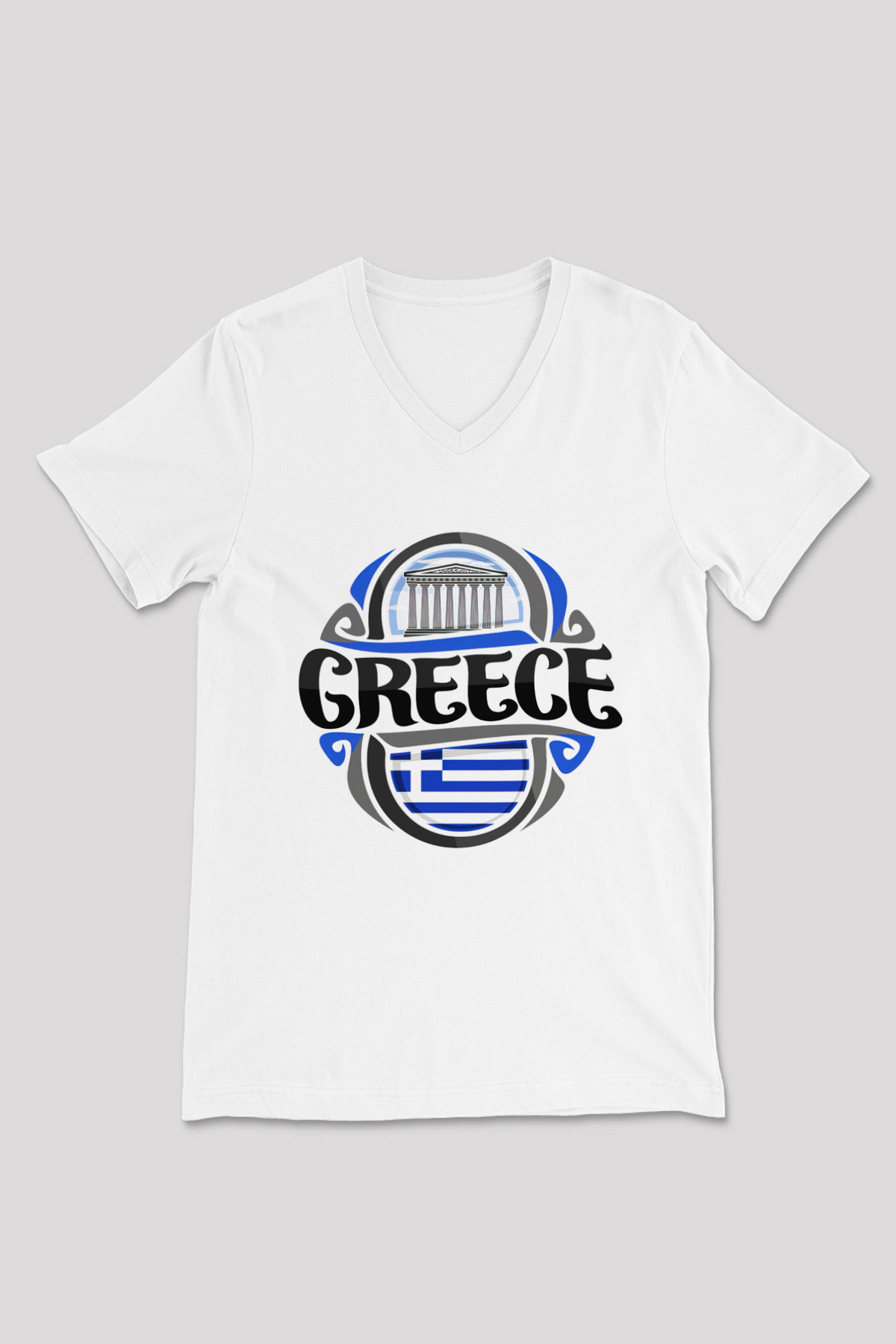 Yunanistan Beyaz Unisex V Yaka Tişört T-Shirt