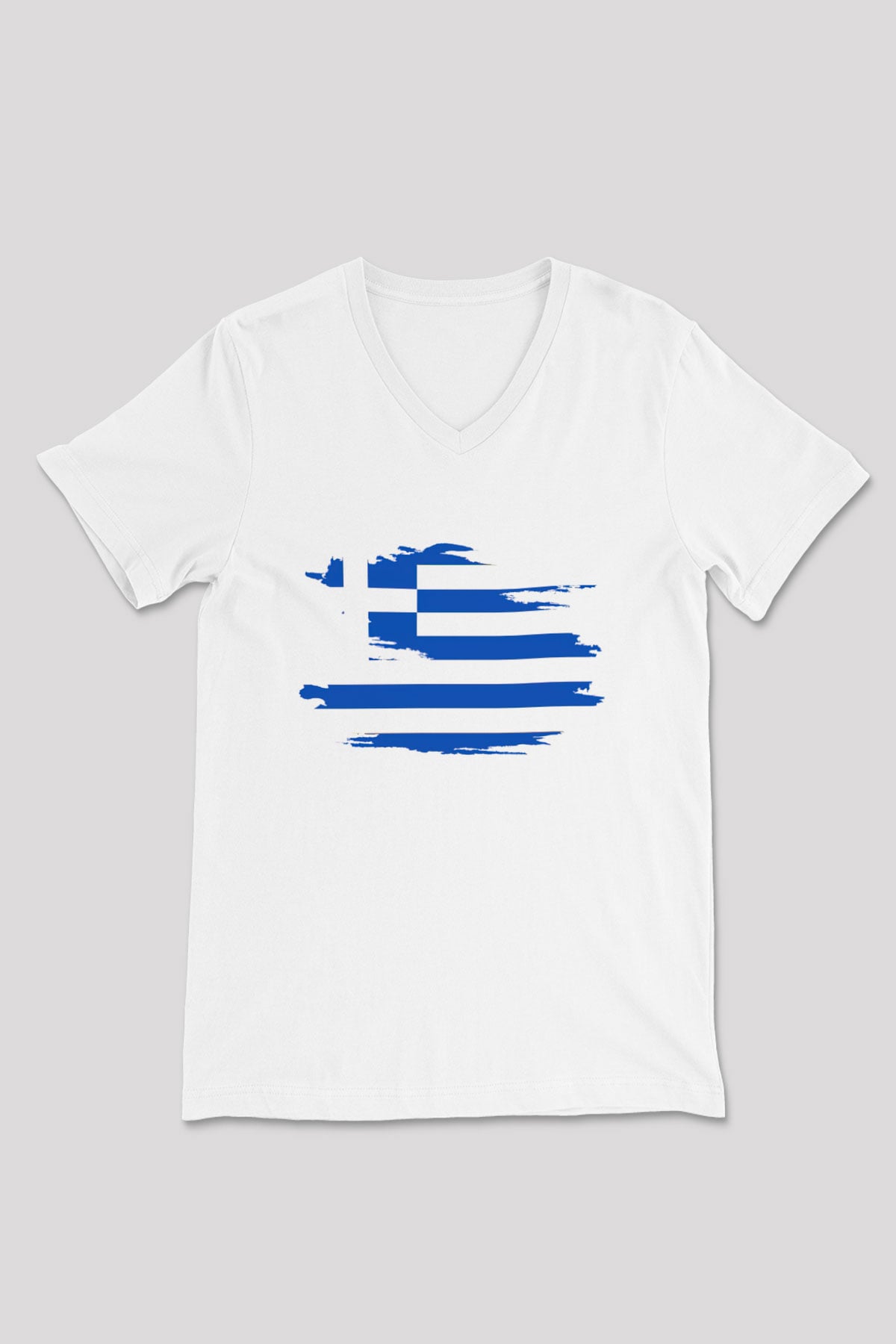 Yunanistan Beyaz Unisex V Yaka Tişört T-Shirt
