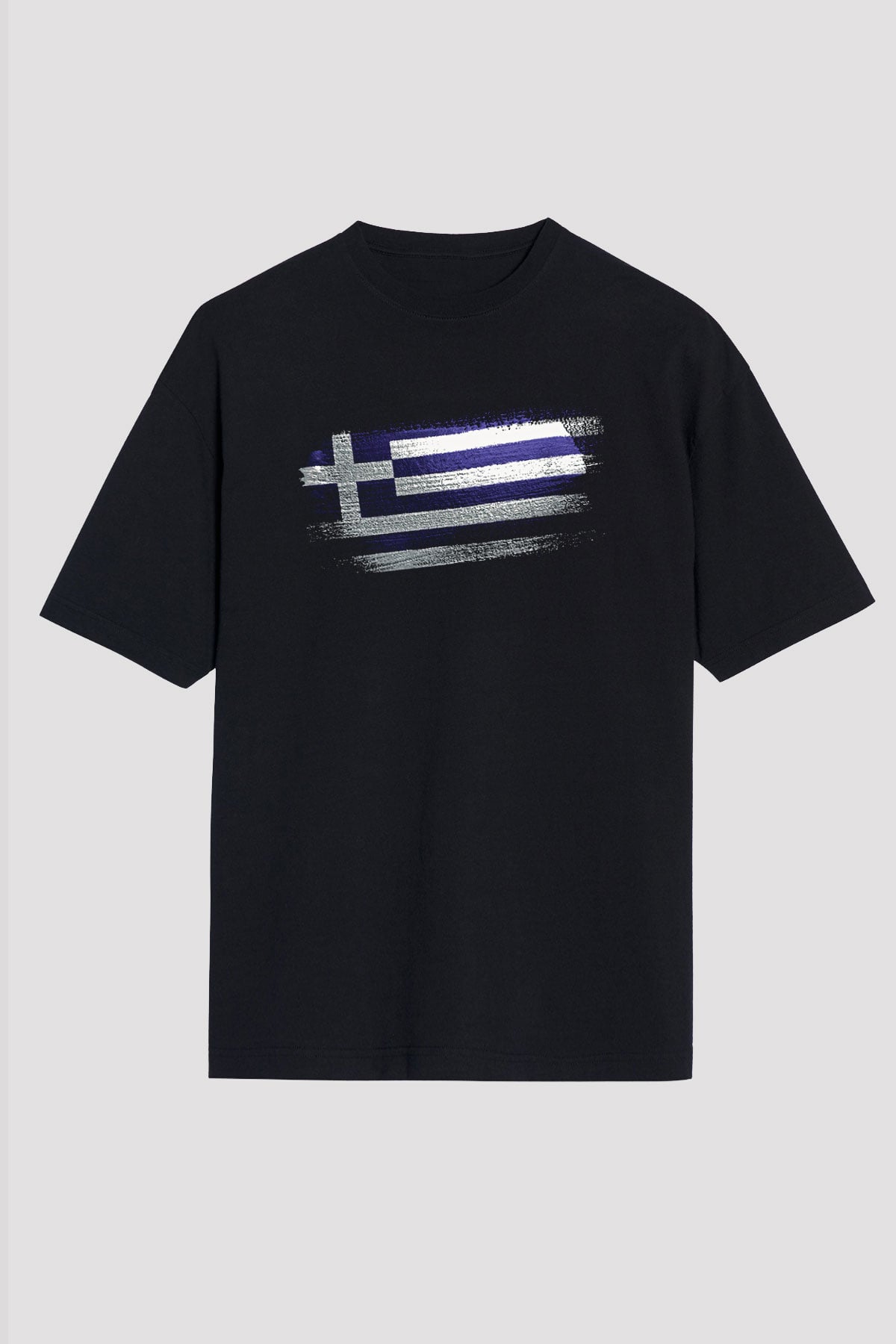 Yunanistan - Greece Bayrağı Baskılı Unisex Siyah Oversize Tişört