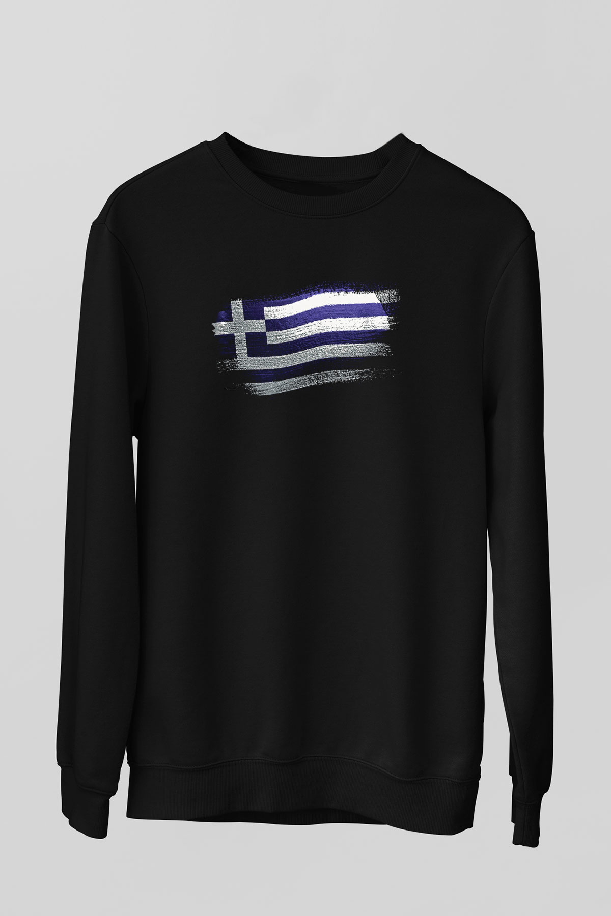 Yunanistan - Greece Bayrağı Baskılı Unisex Siyah Sweatshirt
