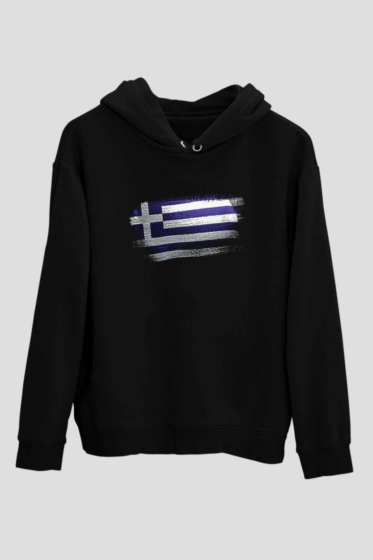 Yunanistan - Greece Bayrağı Baskılı Unisex Siyah Kapüşonlu Sweatshirt