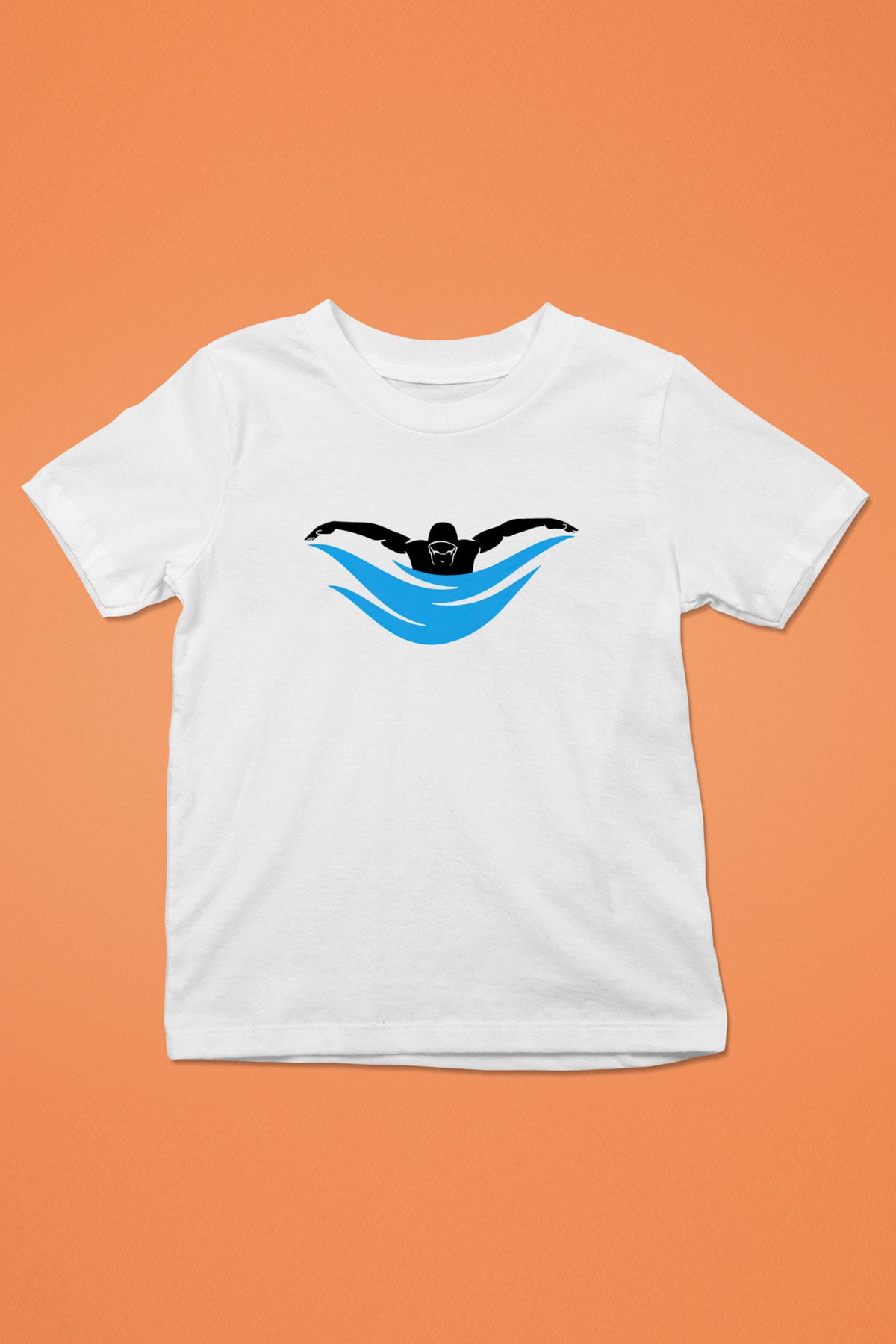 Yüzme Baskılı Beyaz Unisex Çocuk Tişört
