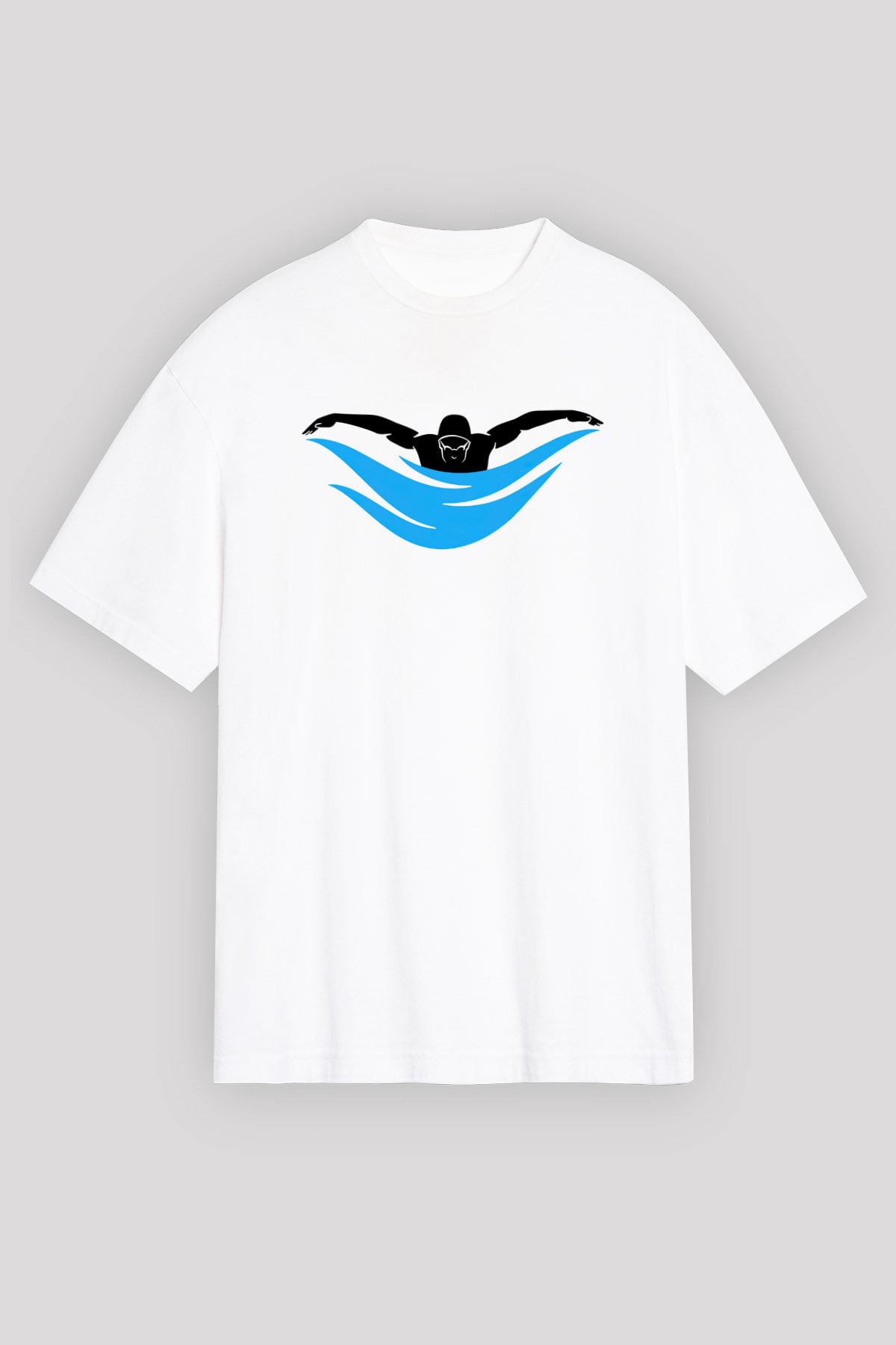 Yüzme Beyaz Unisex Oversize Tişört T-Shirt