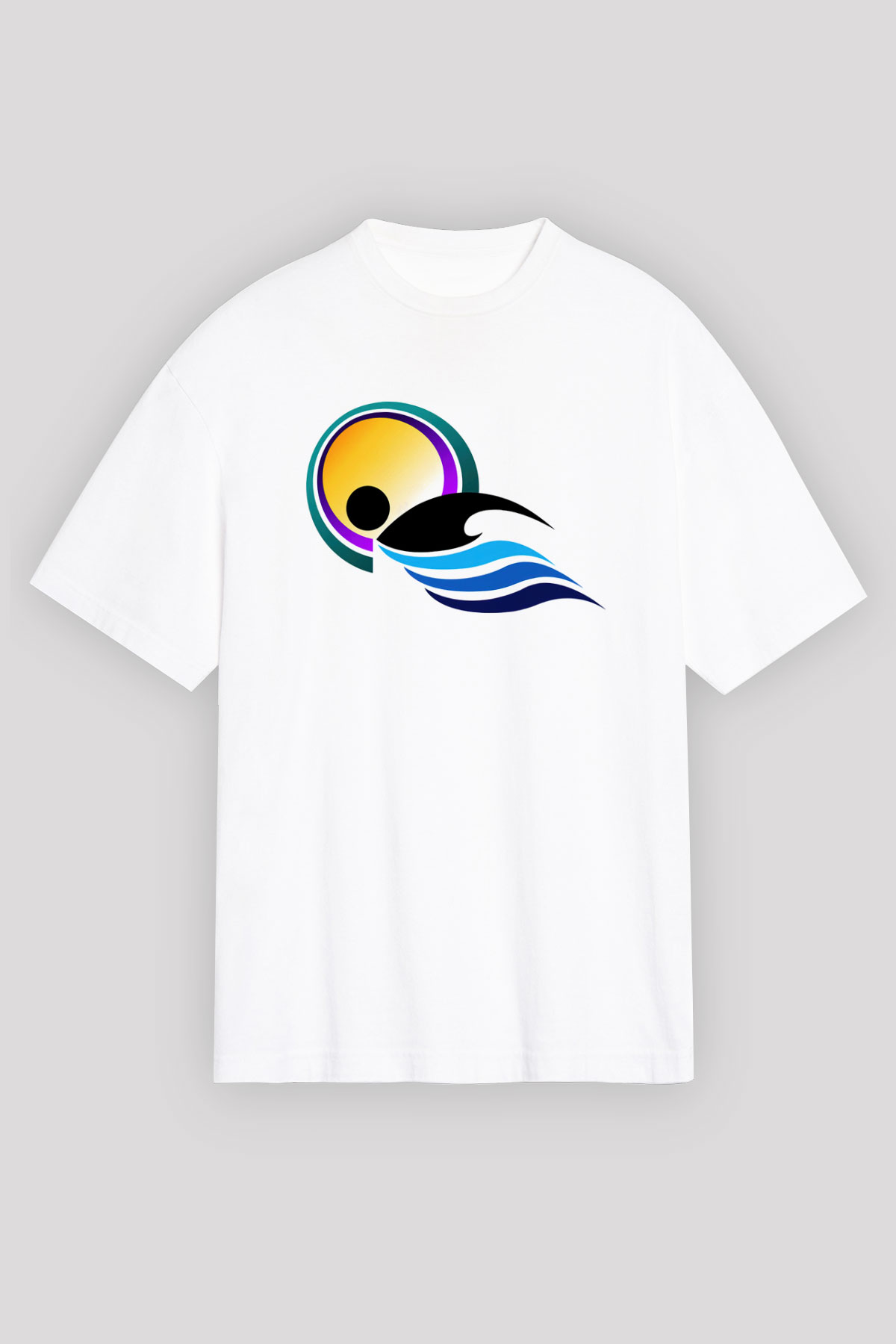 Yüzme Beyaz Unisex Oversize Tişört T-Shirt